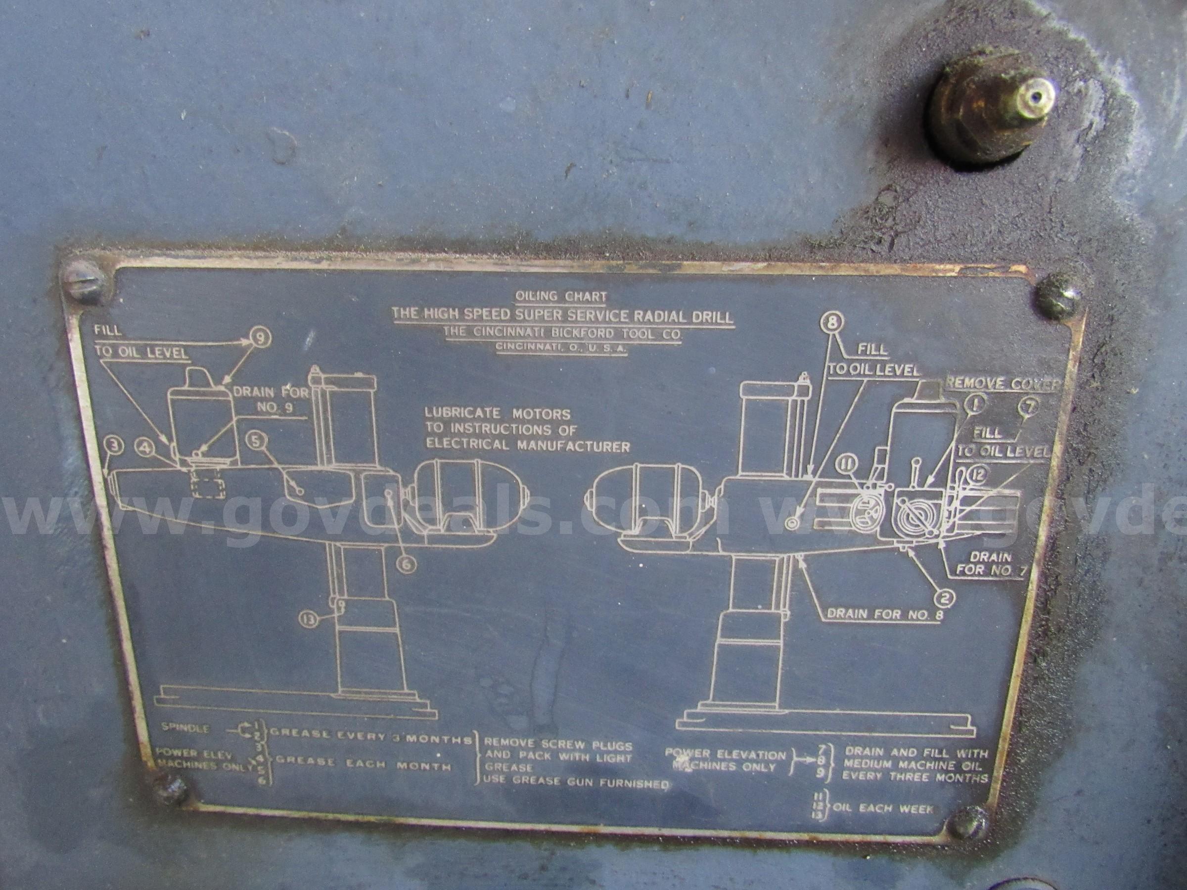 Cincinnati Bickford Radial Drill Press U3456 * CONDITION UNKNOWN *  U3456 Government Surplus Auction - Photo #3