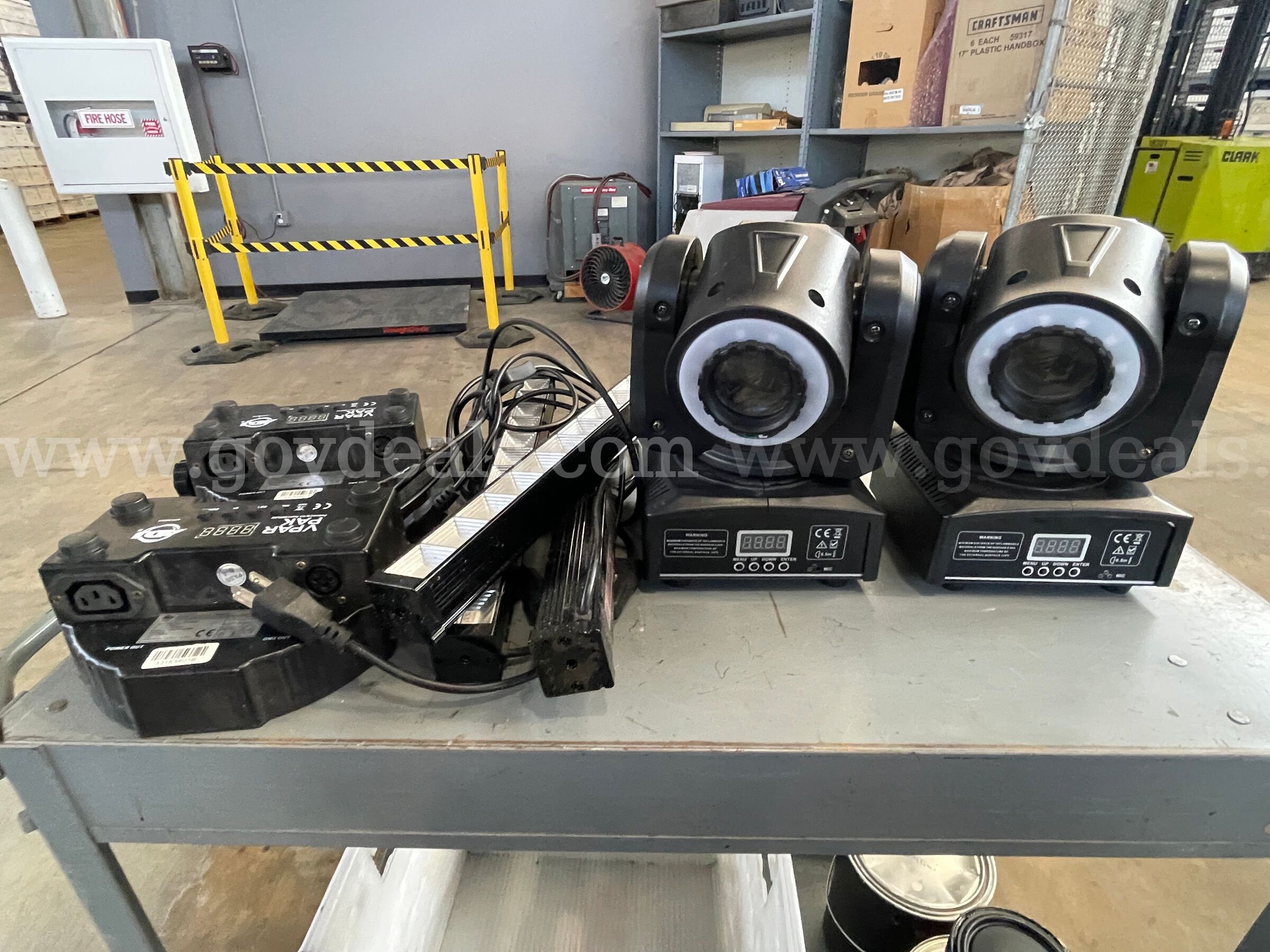 QSC Speakers (3) Red LED Light Fixtures & Fog Machine   Government Surplus Auction - Photo #2
