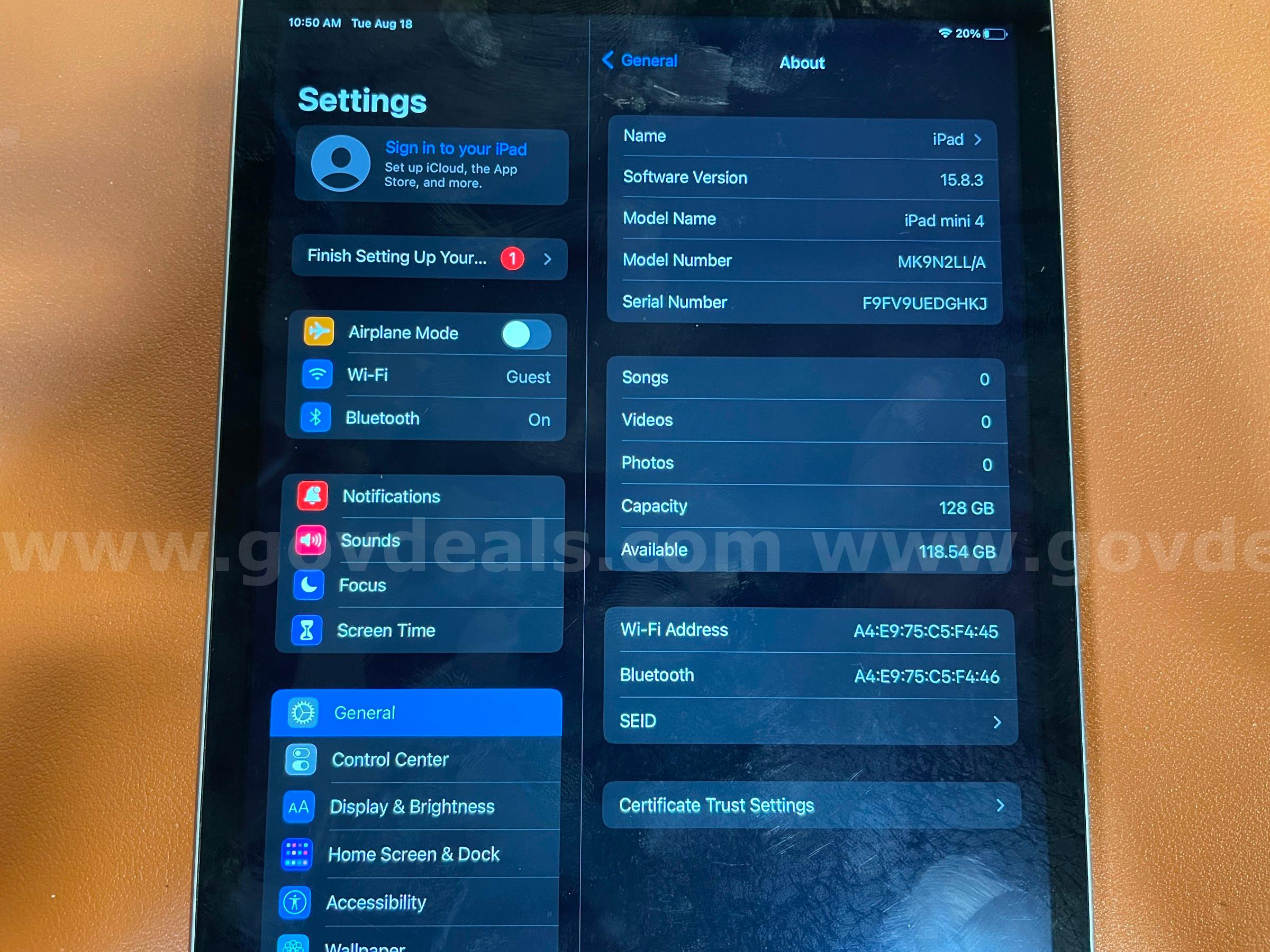 iPad Mini 4 | WiFi only | 128GB (ID# 47331) (D-Case) (NoUPC) Apple iPad Mini Government Surplus Auction - Photo #4