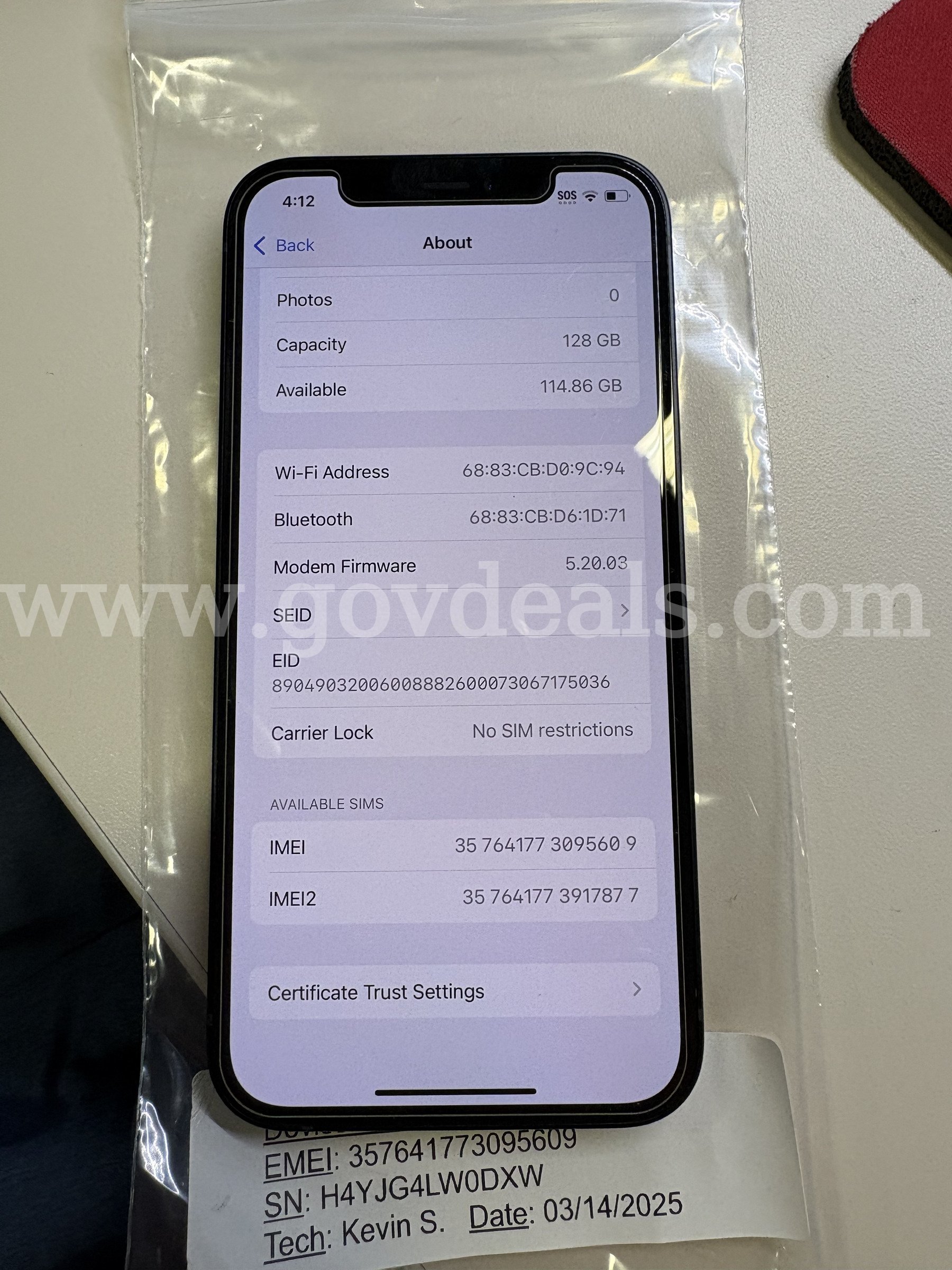 Apple iPhone 12 64GB Black – Tested – Wi-Fi, Cameras & Touch Screen Working (ID# 47576) (J1-2R) (No UPC) (#2) Apple iPhone 12 Government Surplus Auction - Photo #6