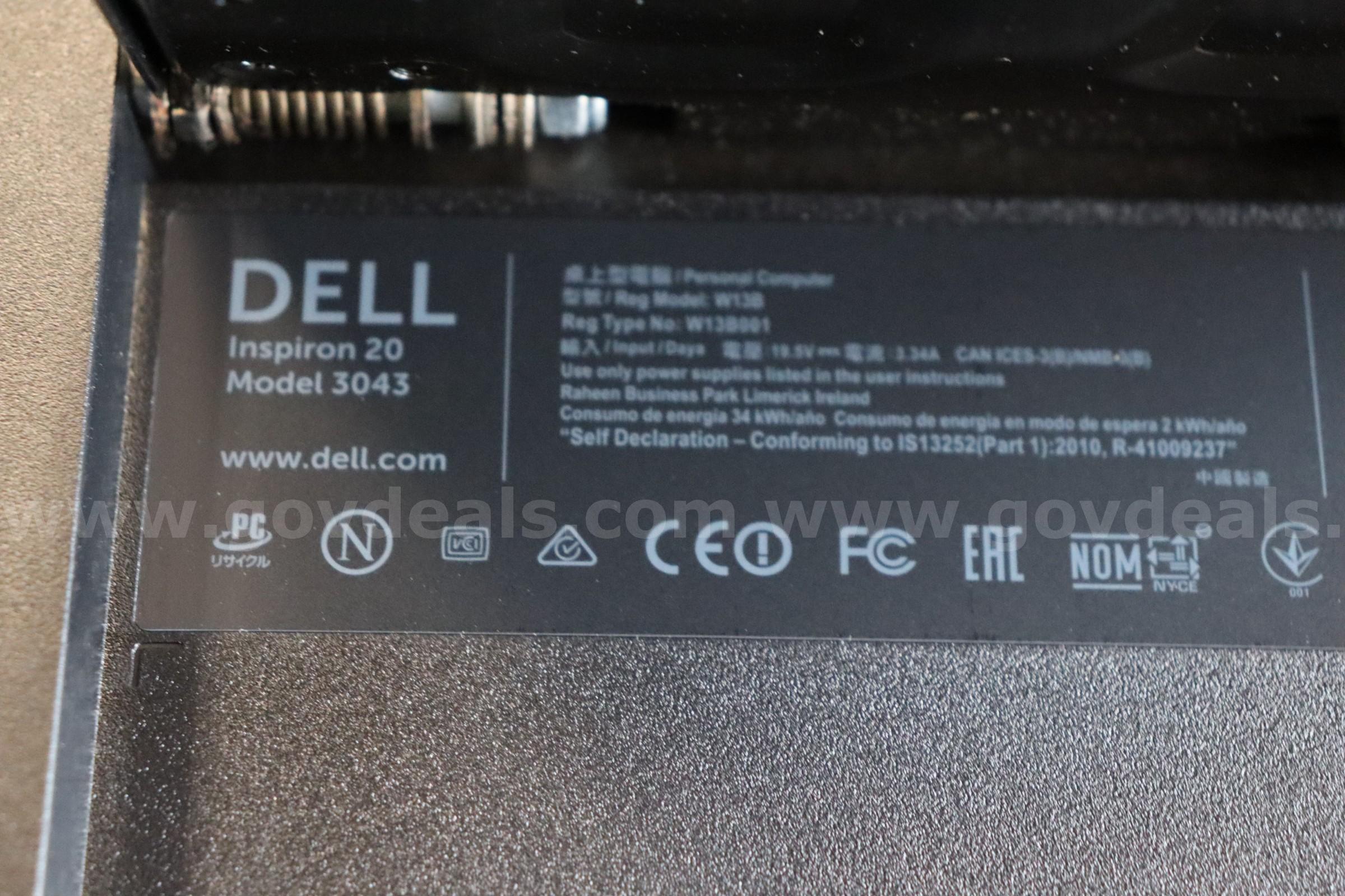(1) Dell Inspiron 20 All In One Desktop Computer Dell Inspiron 20 3043 Government Surplus Auction - Photo #4