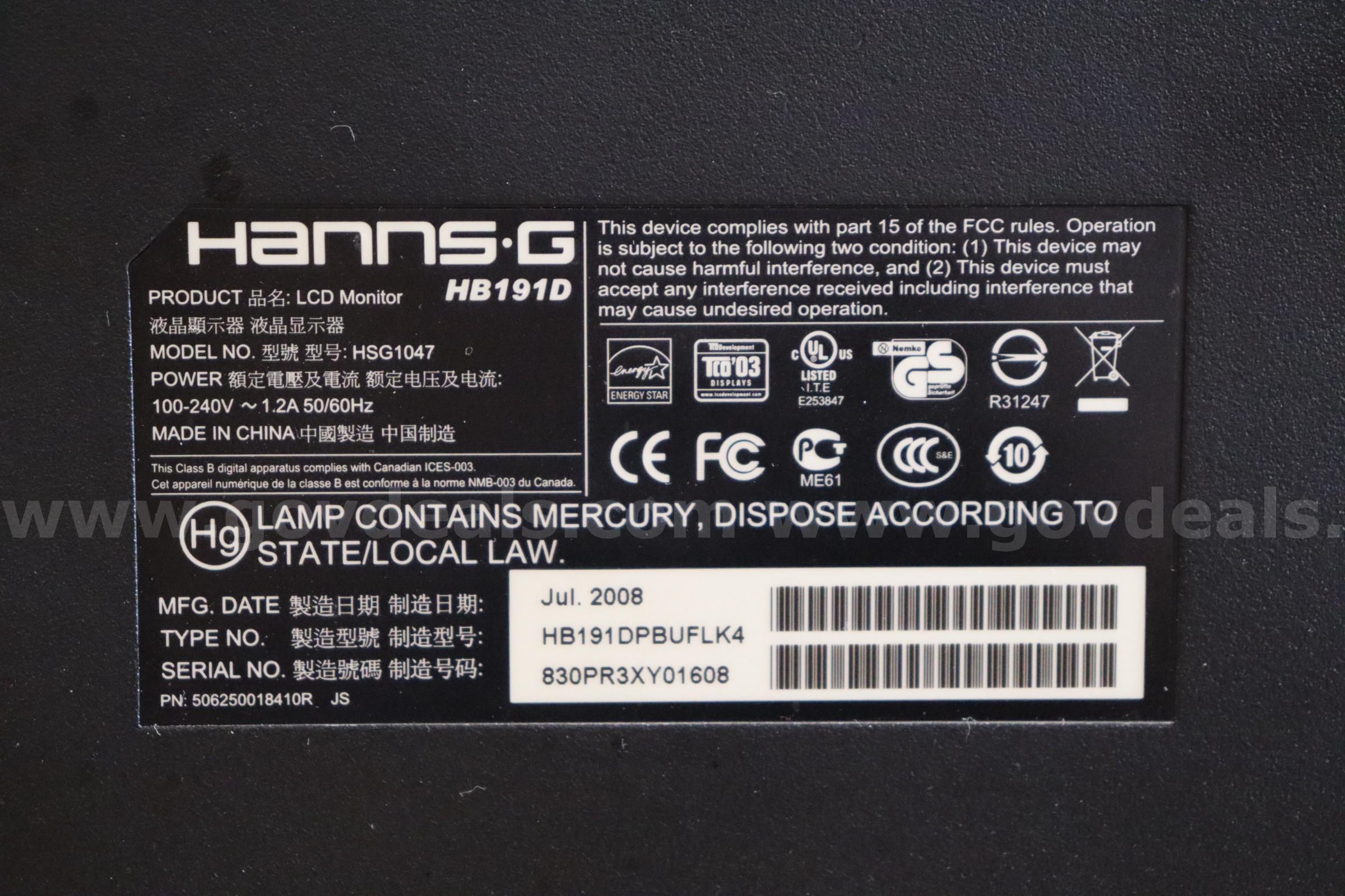 Hanns-G LCD HB191D 19" Monitor Hanns-G HB191D Government Surplus Auction - Photo #4