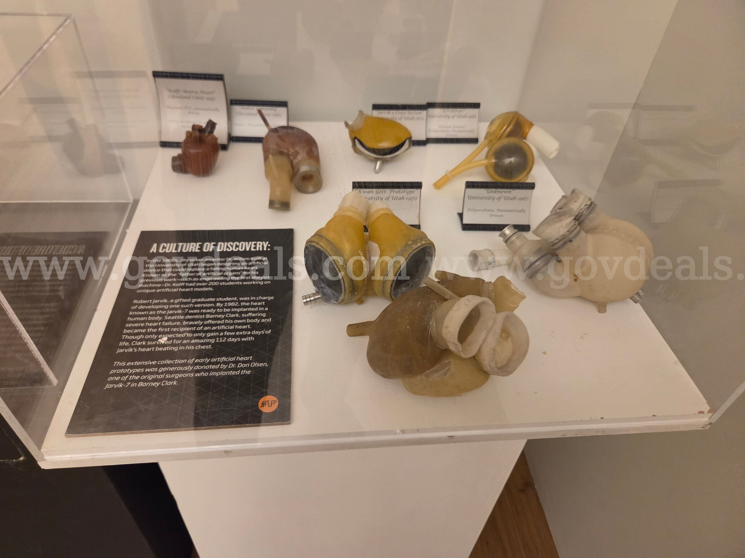 Collection of Seven Early Artificial Heart and Valve Prototypes – University of Utah Medical History Display  Descriptio