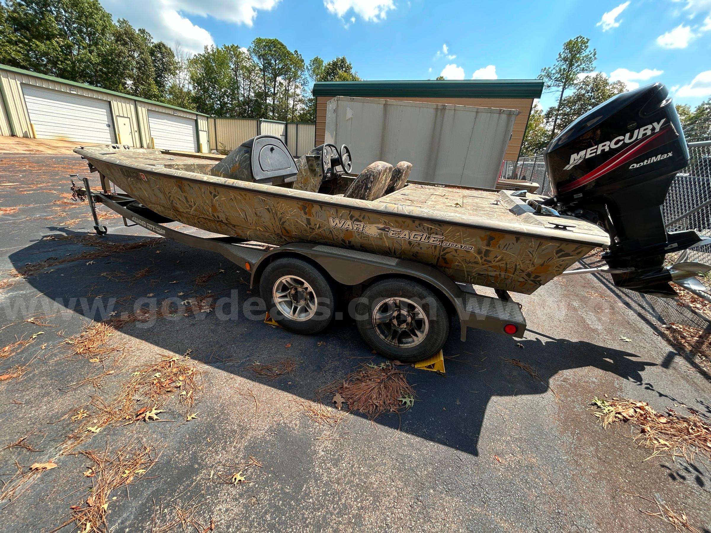 2005 War Eagle Aluminum Bass Boat, trailer and 150 HP Mercury Motor