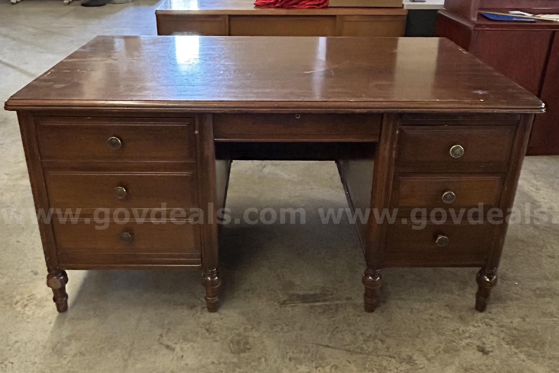 Brown Wooden Desk   Government Surplus Auction - Primary Photo
