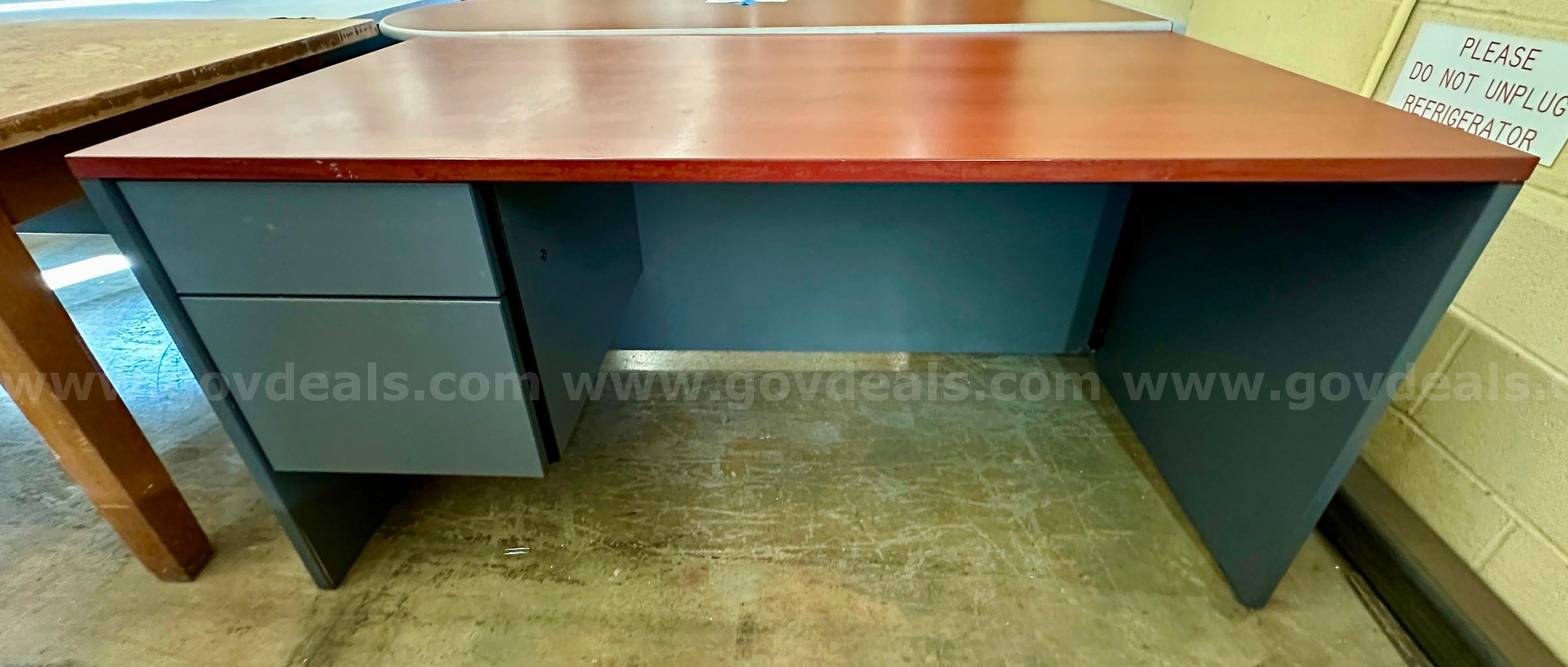 Brown Wooden / Black Metal Desk   Government Surplus Auction - Primary Photo