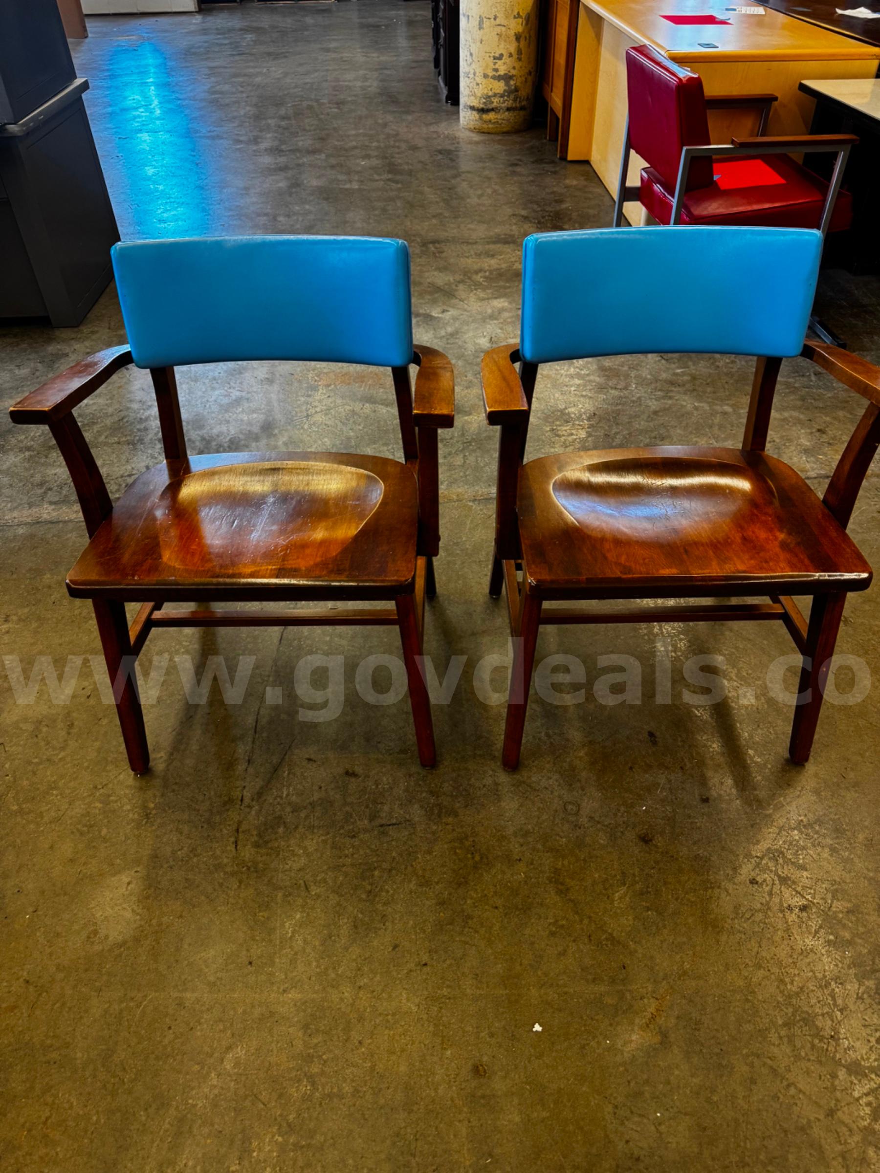 A Lot of 2 Blue-Backed Wooden Chairs   Government Surplus Auction - Primary Photo