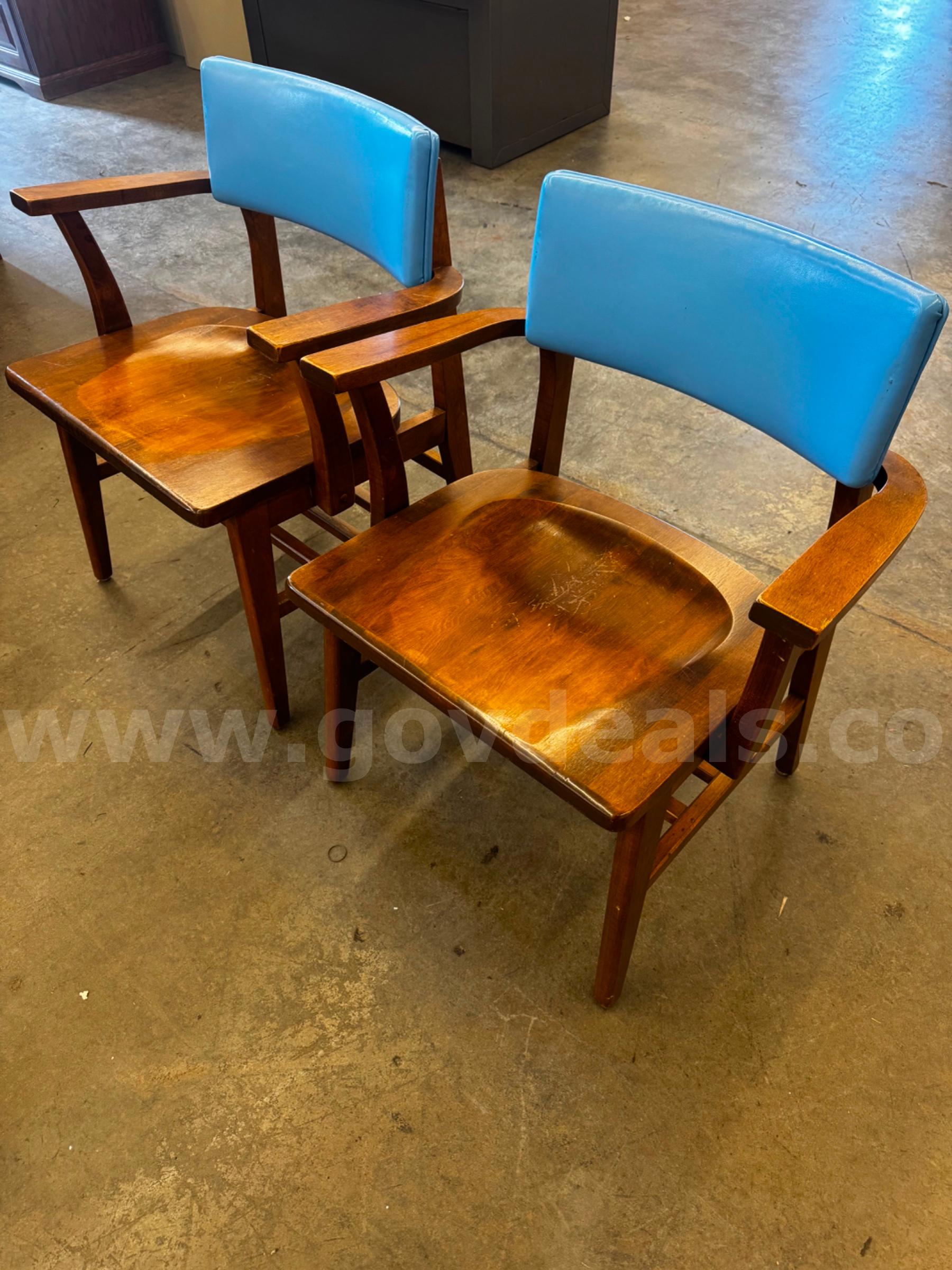 A Lot of 2 Blue-Backed Wooden Chairs   Government Surplus Auction - Photo #2