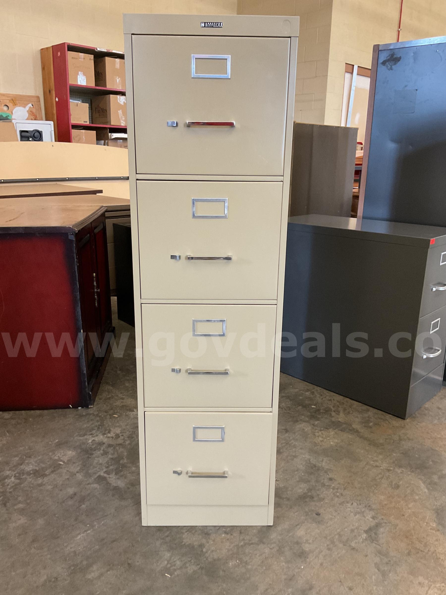 Tan Filing Cabinet - Four Drawers Anderson Hickey Co. NA Government Surplus Auction - Primary Photo