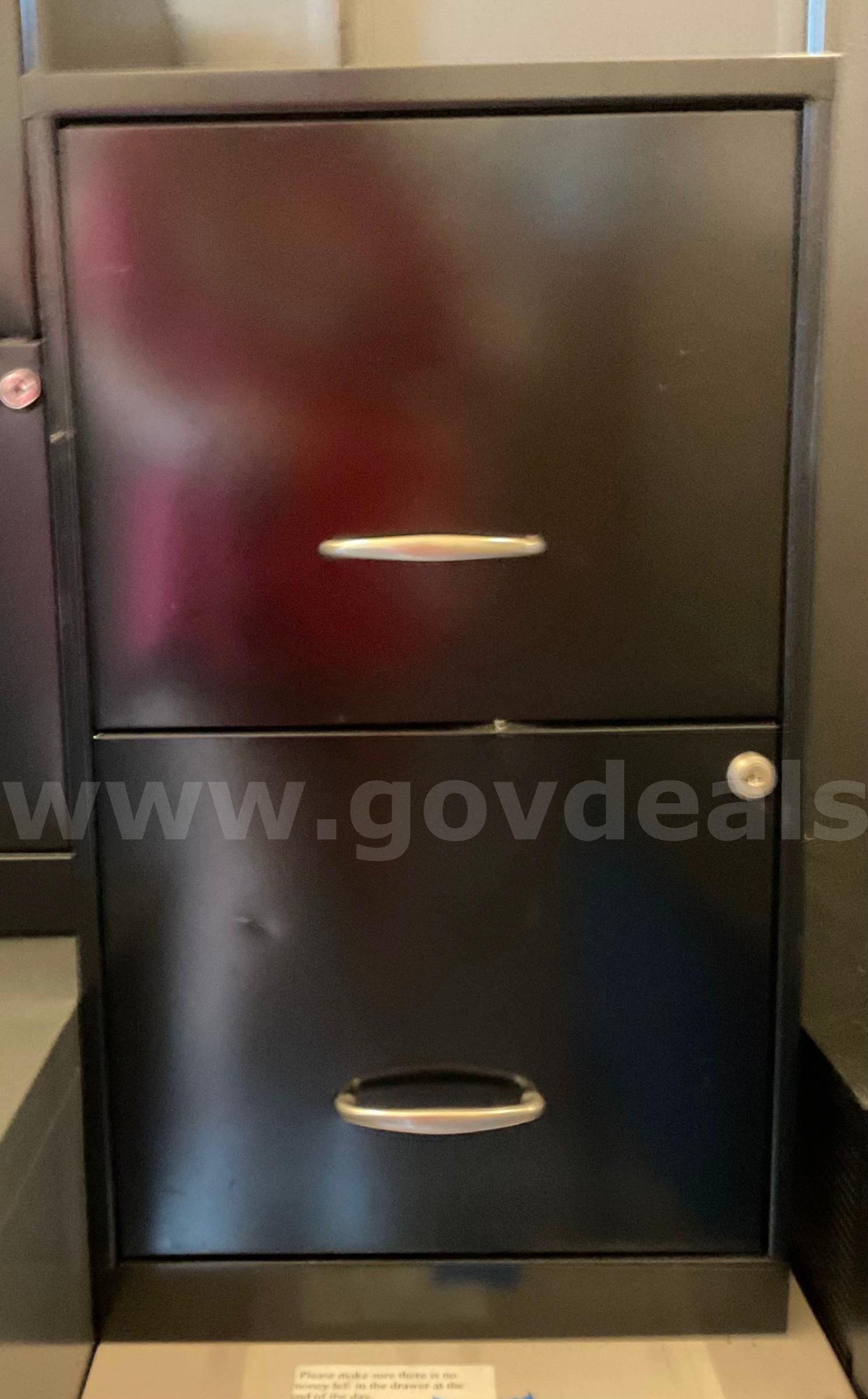 Black 2 drawer filing cabinet   Government Surplus Auction - Primary Photo