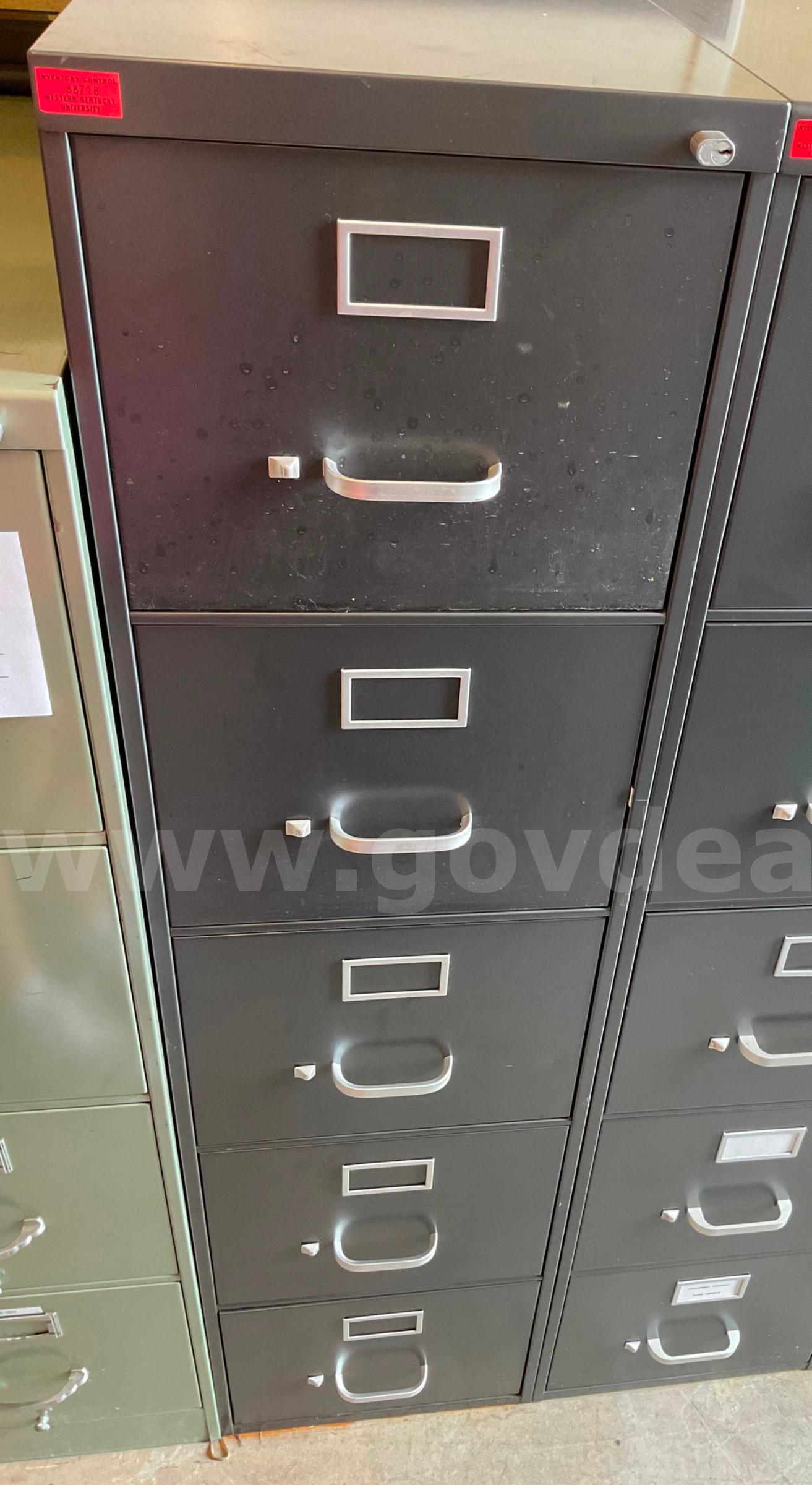 Dark grey 5 drawer filing cabinet   Government Surplus Auction - Primary Photo