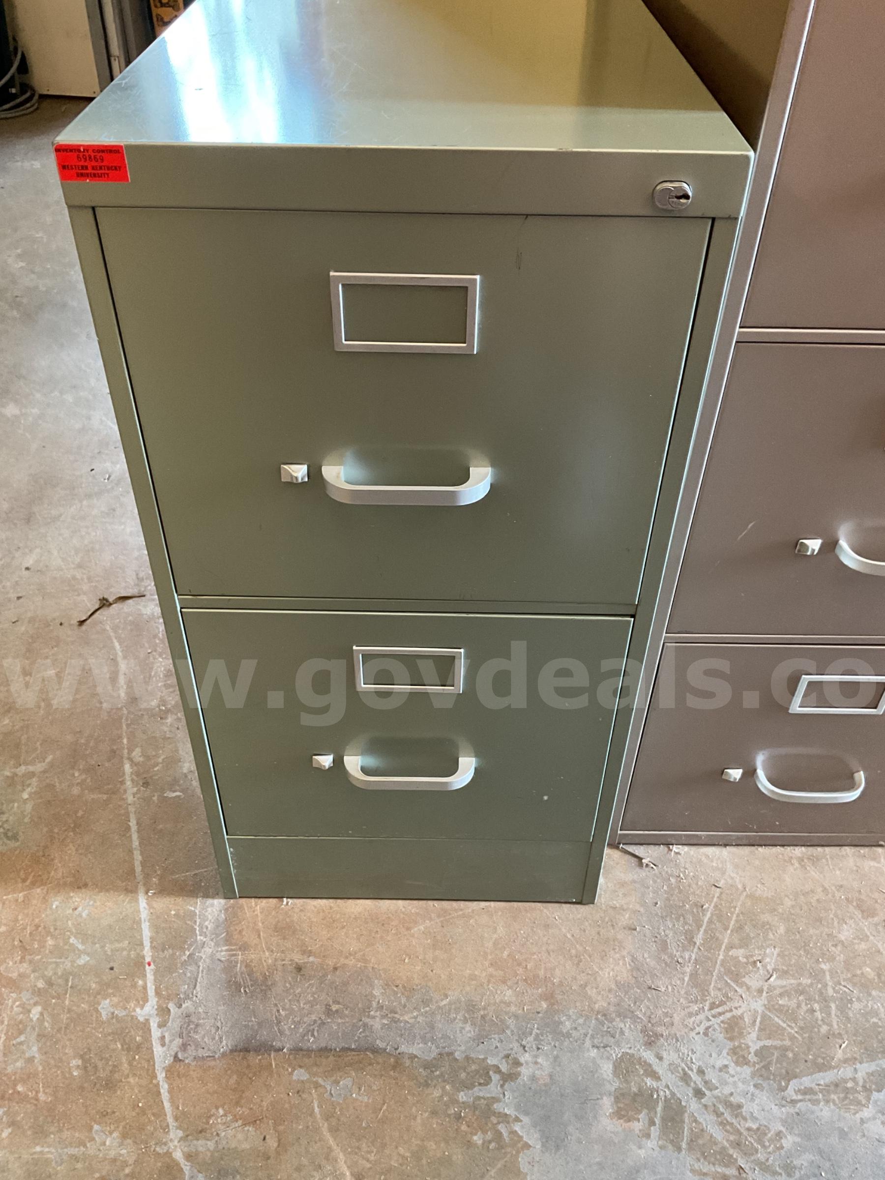 Green 2 drawer filing cabinet   Government Surplus Auction - Primary Photo
