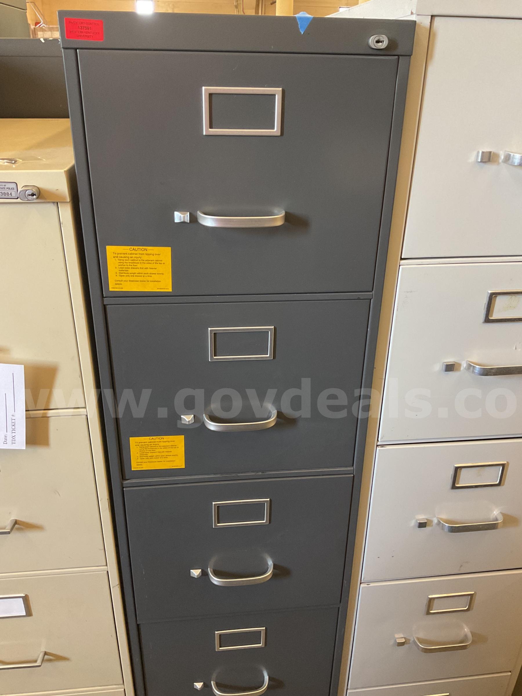 Dark grey 5 drawer filing cabinet   Government Surplus Auction - Primary Photo