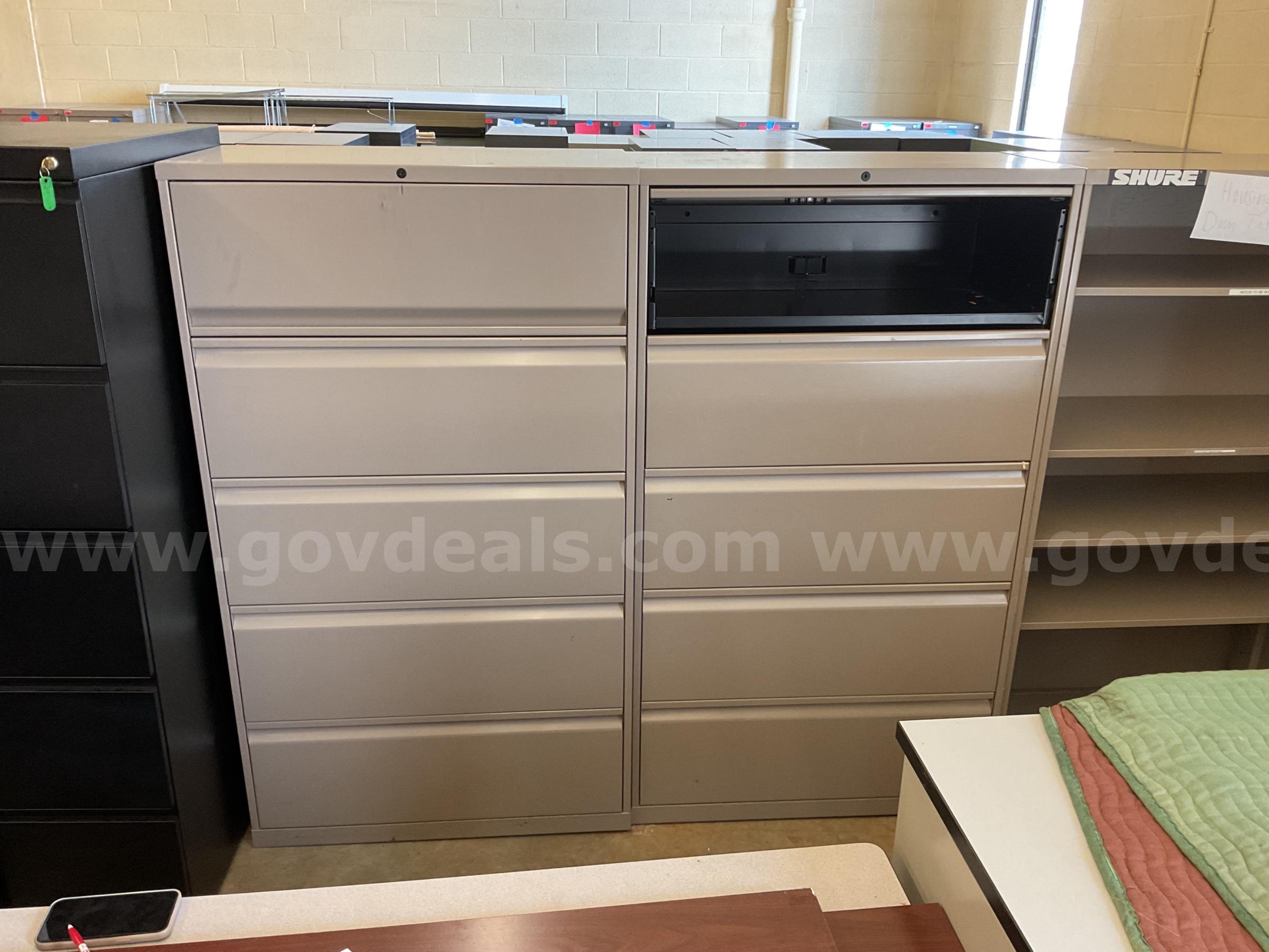 Lot of 2 tan 5 drawer cabinets   Government Surplus Auction - Primary Photo