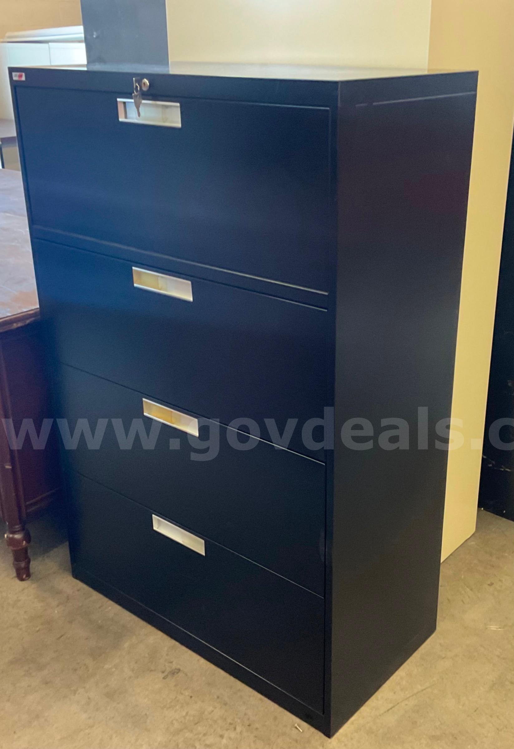 Black 4-door Filing Cabinet With Key   Government Surplus Auction - Primary Photo