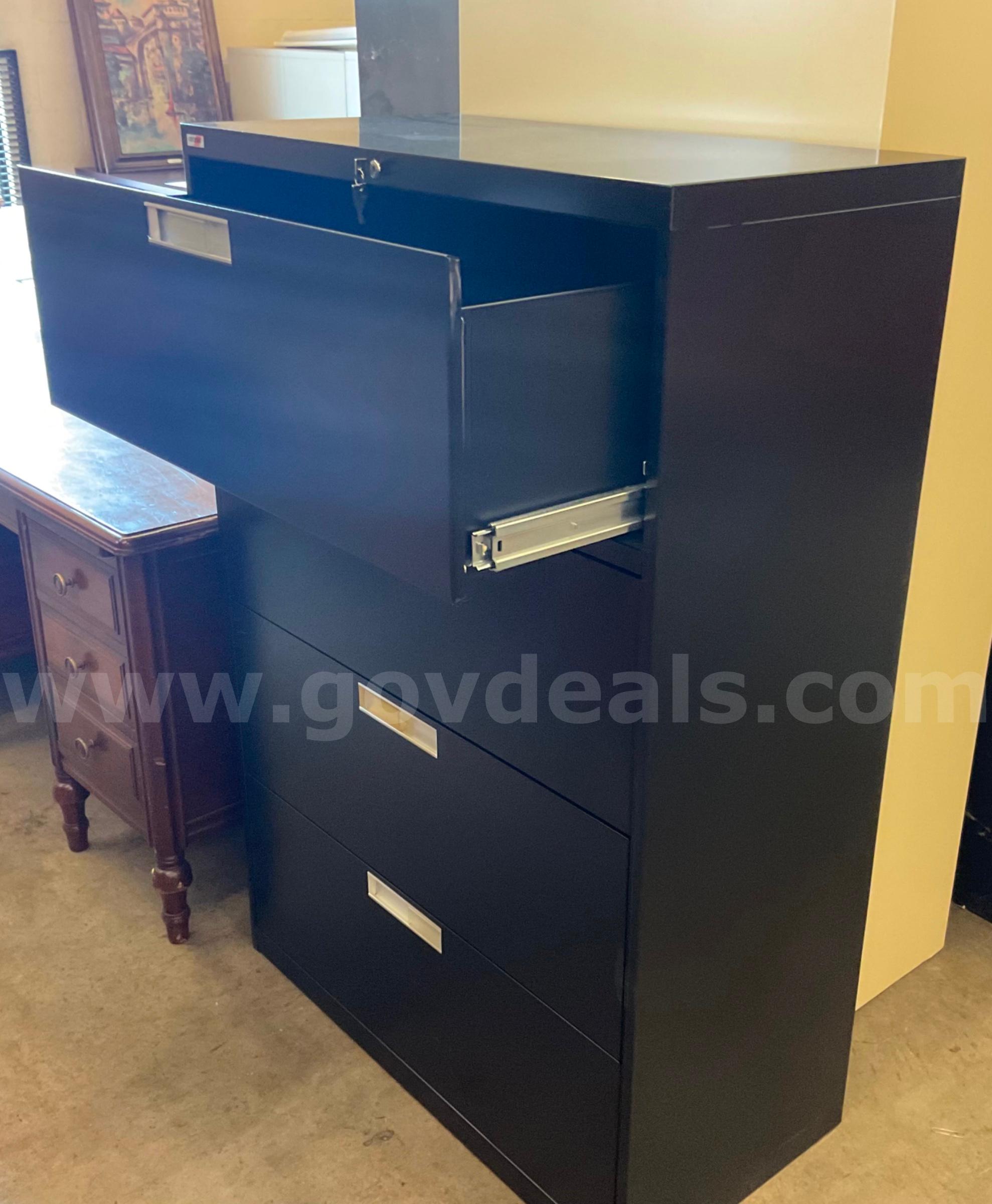 Black 4-door Filing Cabinet With Key   Government Surplus Auction - Photo #2