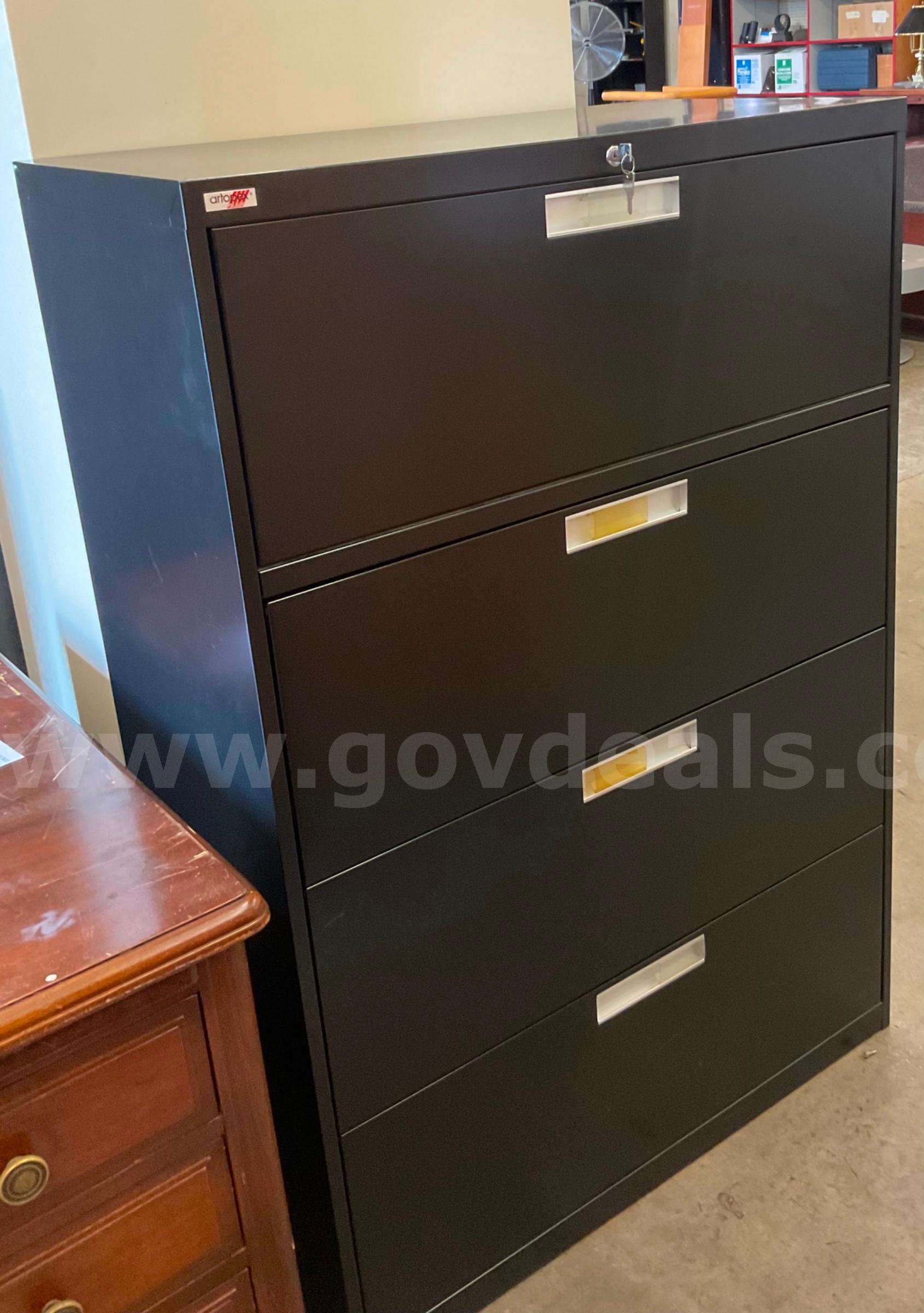 Black 4-door Filing Cabinet With Key   Government Surplus Auction - Photo #3
