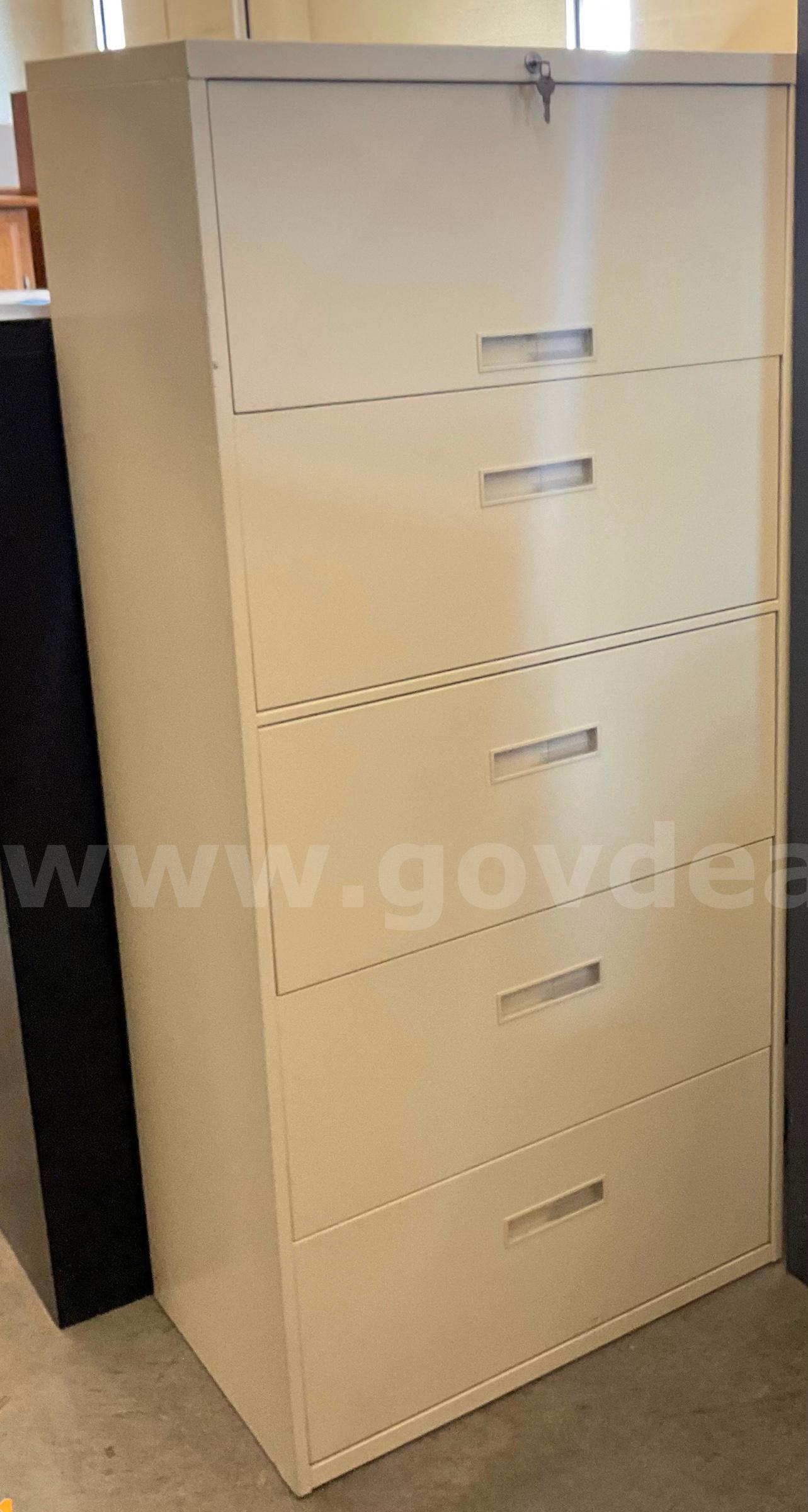 Tan 5-Door Filing Cabinet With Key   Government Surplus Auction - Primary Photo
