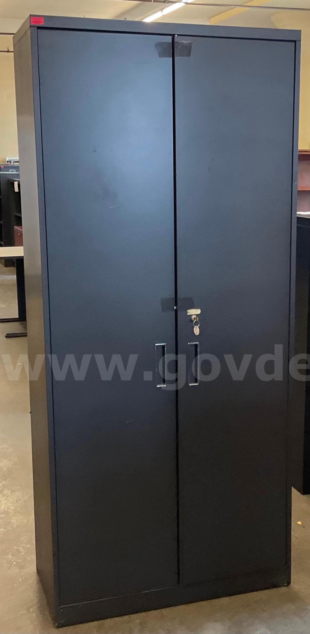 Tall Grey Shelving Cabinet With Key   Government Surplus Auction - Photo #2
