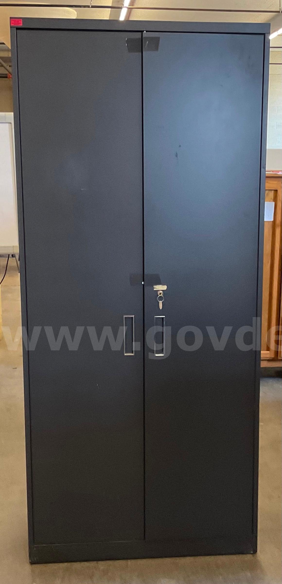 Tall Grey Shelving Cabinet With Key   Government Surplus Auction - Primary Photo