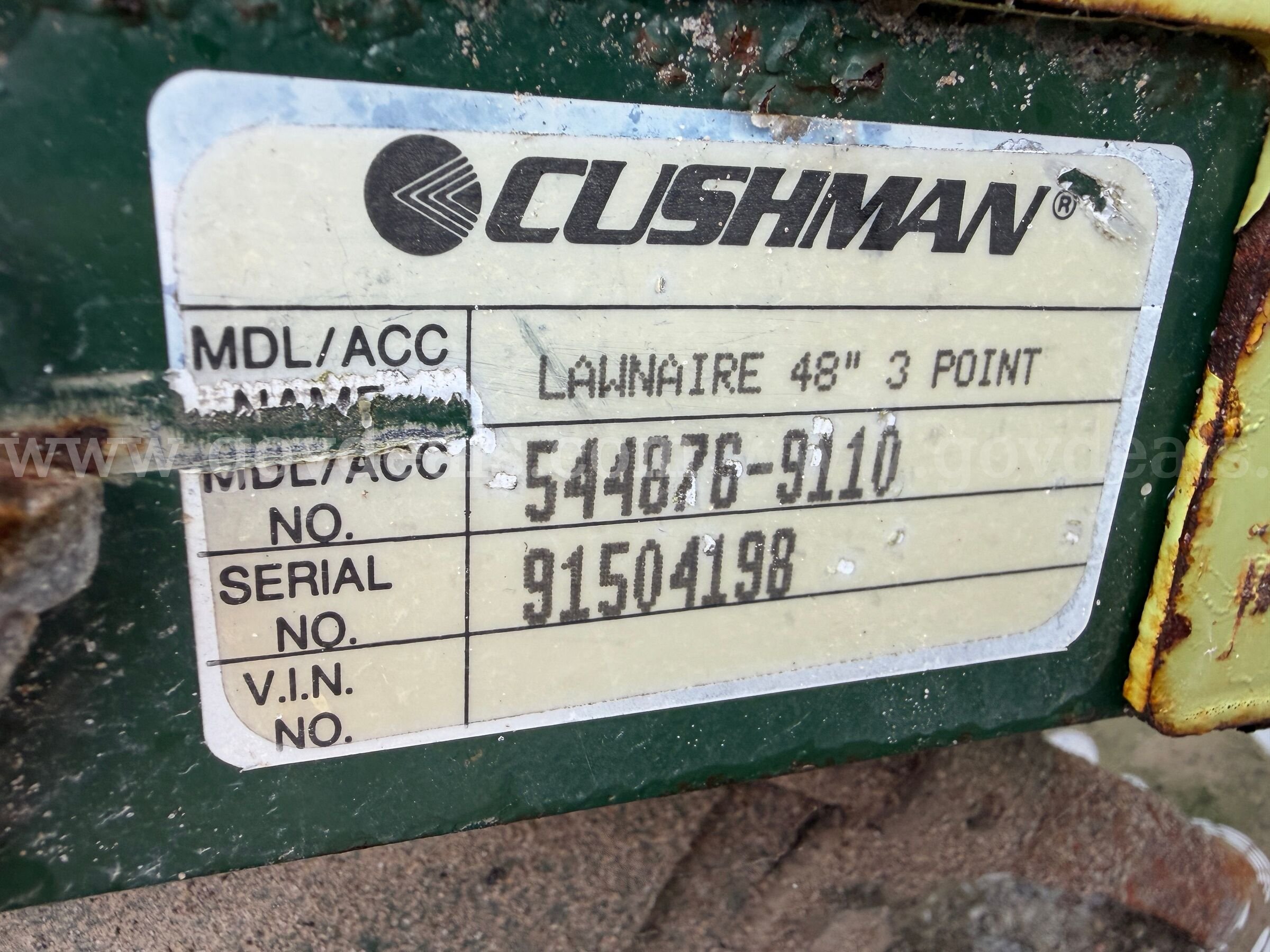 Cushman Ryan Aerator for Turf Cushman - Ryan LawnAire 48" 3 Point Government Surplus Auction - Photo #4