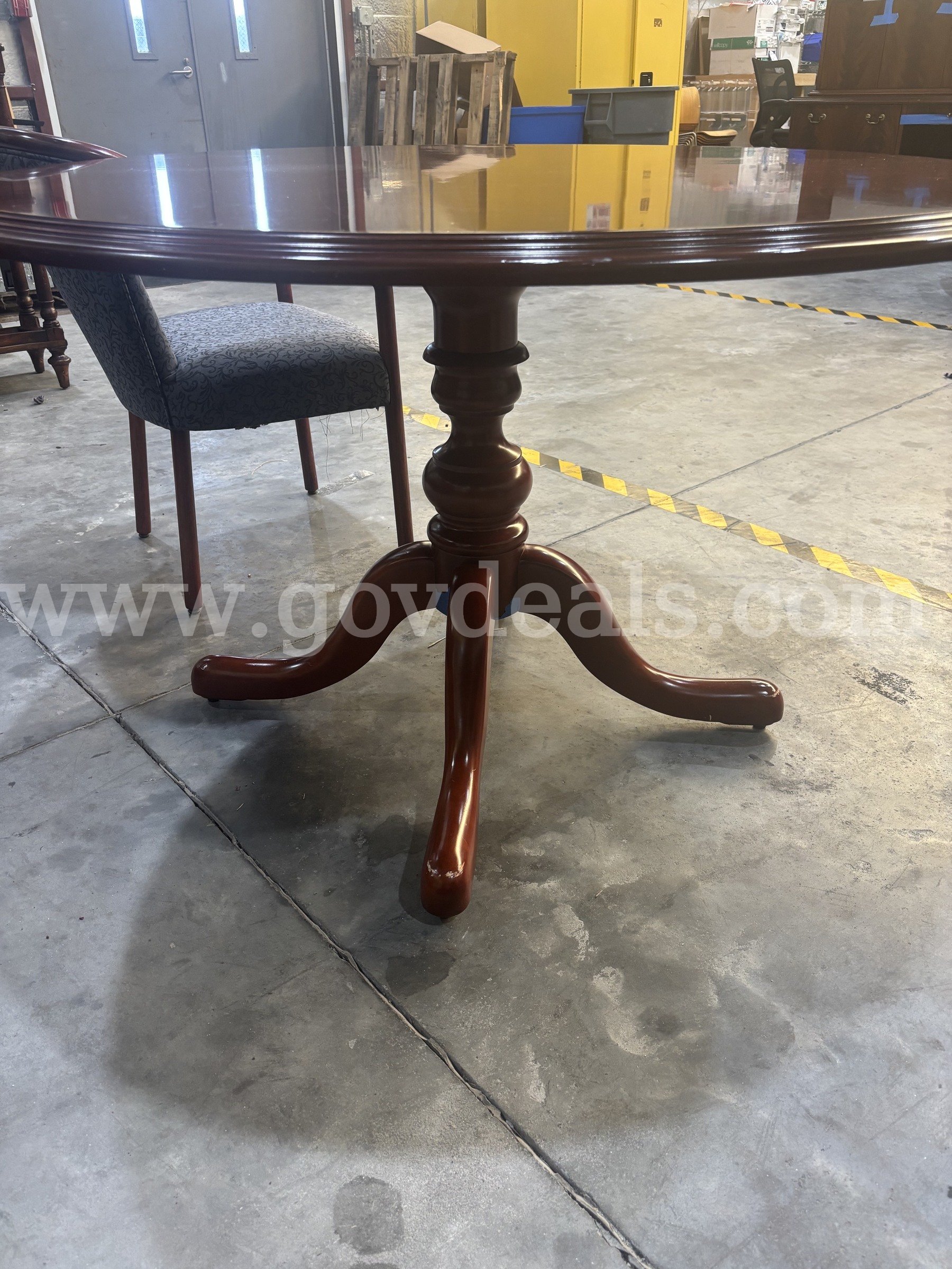Round Cherry Office Table with Upholstered Armchair   Government Surplus Auction - Photo #2