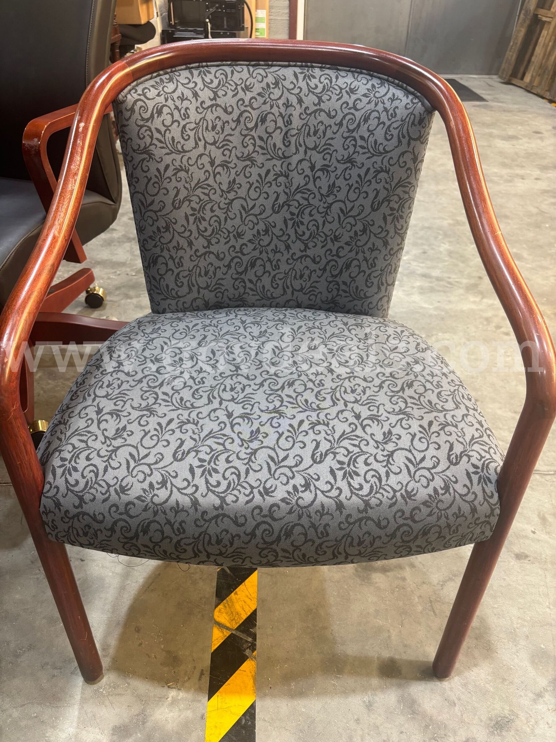 Round Cherry Office Table with Upholstered Armchair   Government Surplus Auction - Photo #4