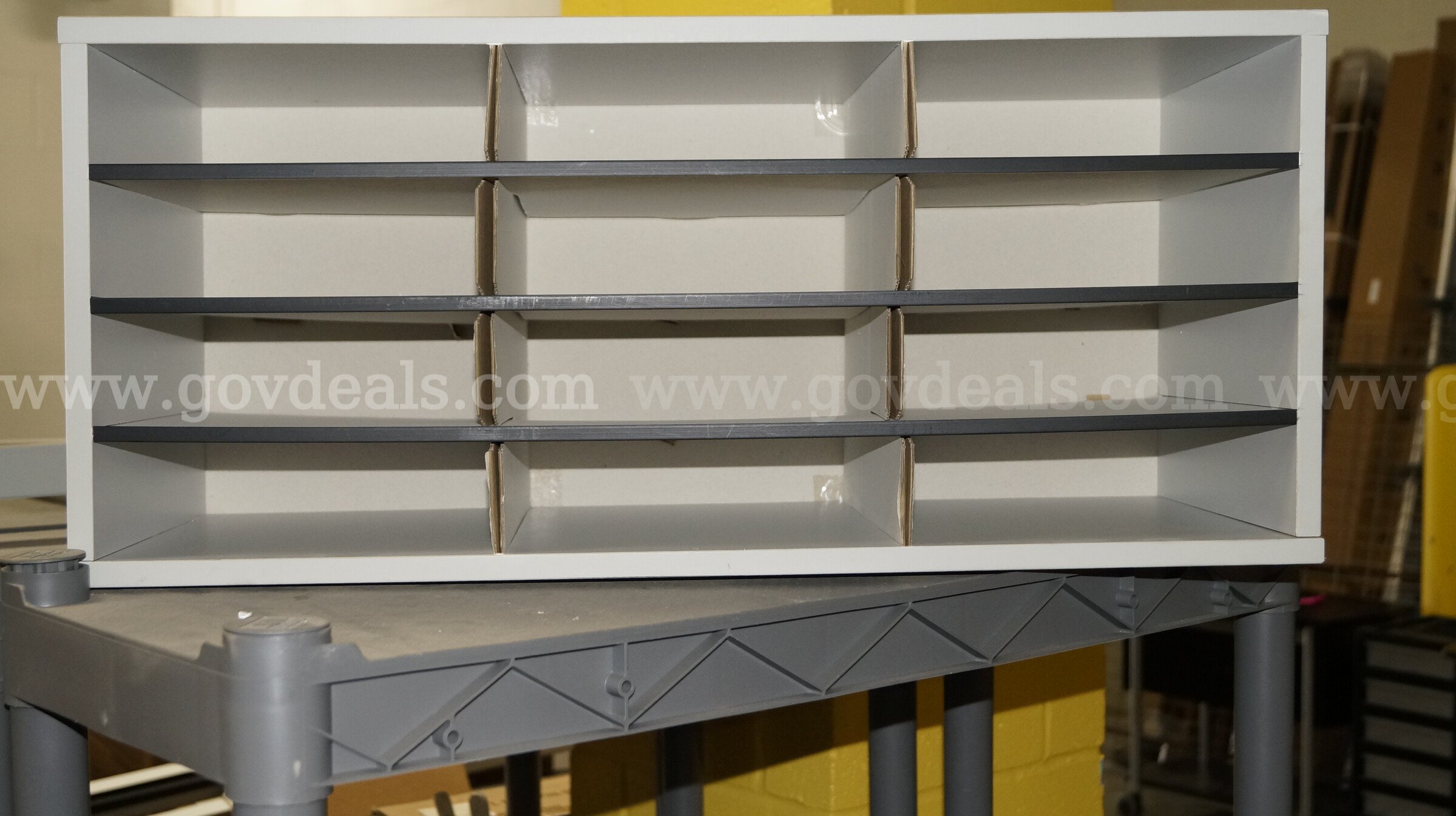 4 Plastic shelving units, 2 rolling files and mail sorter   Government Surplus Auction - Photo #3