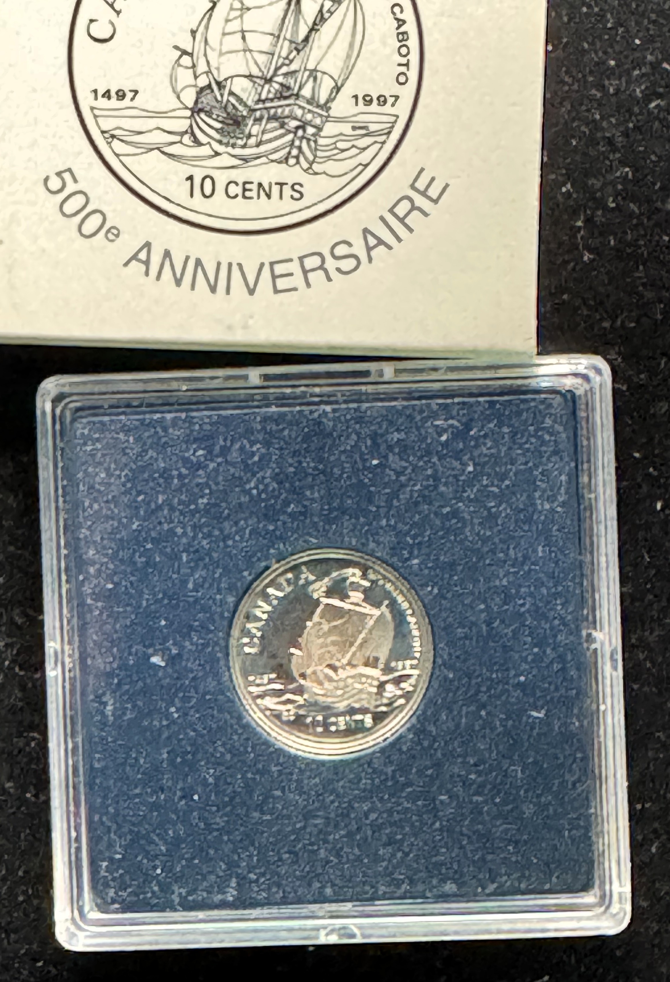 1497-1997 CANADA 500TH ANNIVERSARY 10 CENTS STERLING SILVER ULTRA CAMEO PROOF IN ORIG MINT SEALED CASE PKG