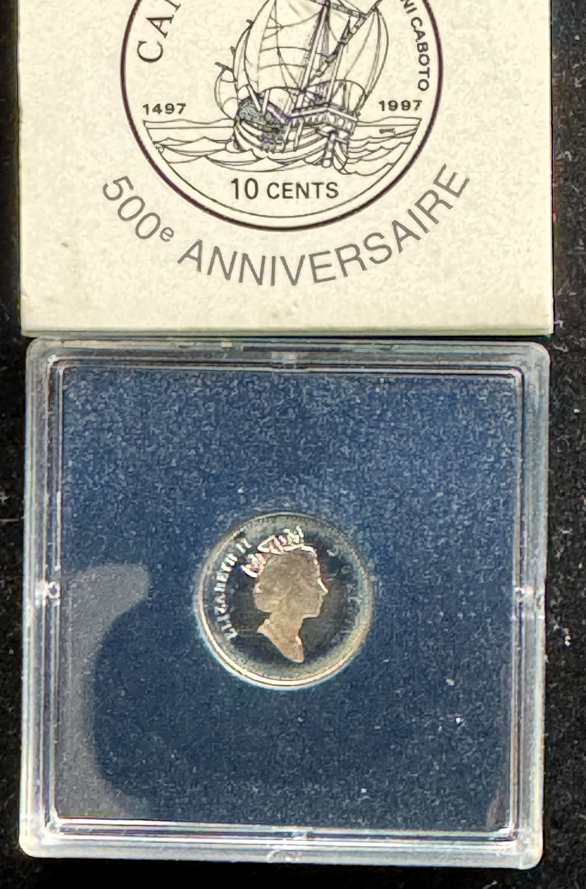 1497-1997 CANADA 500TH ANNIVERSARY 10 CENTS STERLING SILVER ULTRA CAMEO PROOF IN ORIG MINT SEALED CASE PKG Sterling 1497 Government Surplus Auction - Photo #3