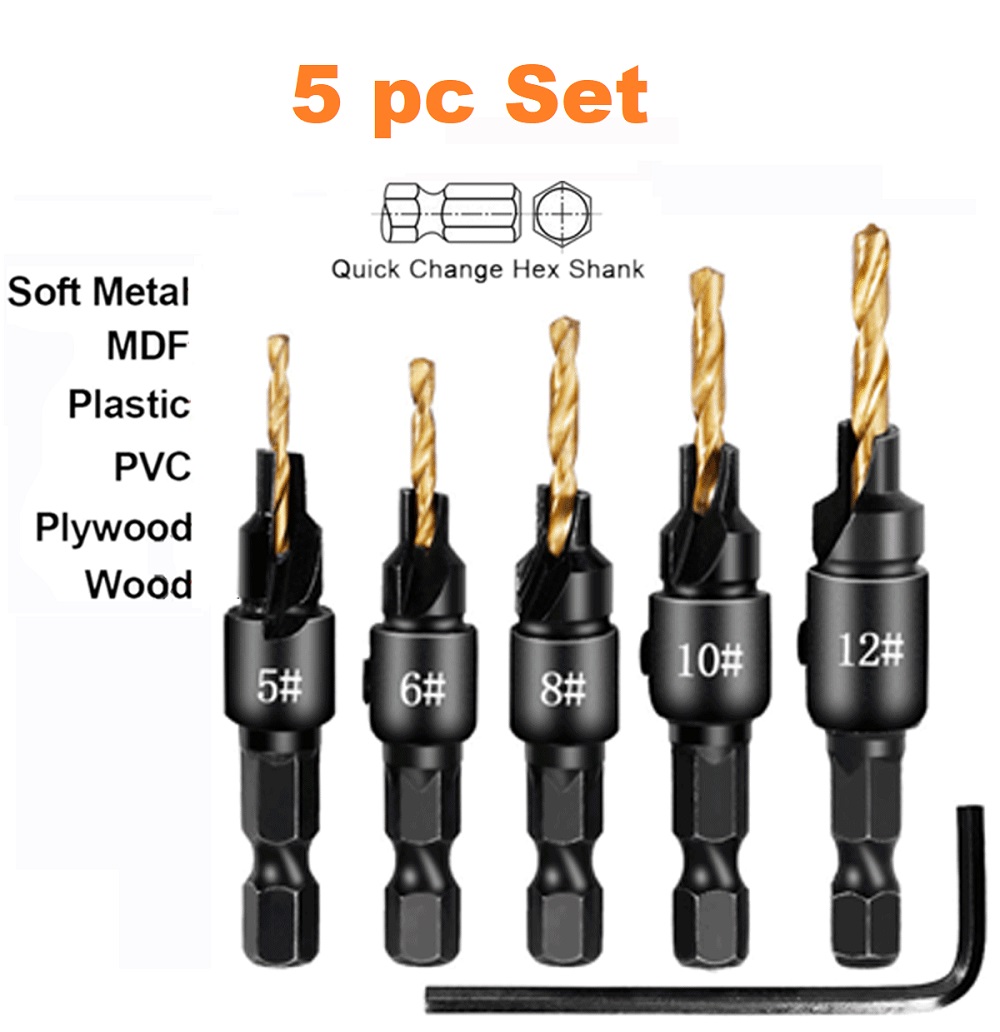 5 pc Countersink Drill Bit Set 1/4''