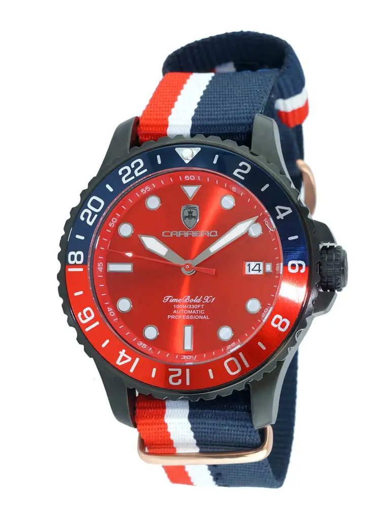 LeChateau, Men's TIME BOLD- X1, NH35 AUTOMATIC MOVEMENT,  IP-BLACK  BLUE/RED, C1B737BU-MR_NY - MSRP:  $2,340.00 Case 340 Government Surplus Auction - Photo #2