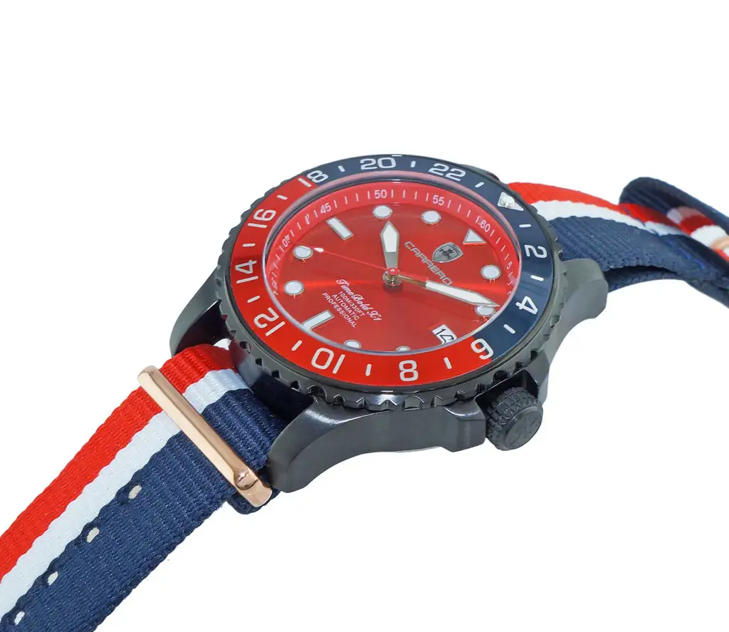 LeChateau, Men's TIME BOLD- X1, NH35 AUTOMATIC MOVEMENT,  IP-BLACK  BLUE/RED, C1B737BU-MR_NY - MSRP:  $2,340.00 Case 340 Government Surplus Auction - Photo #4