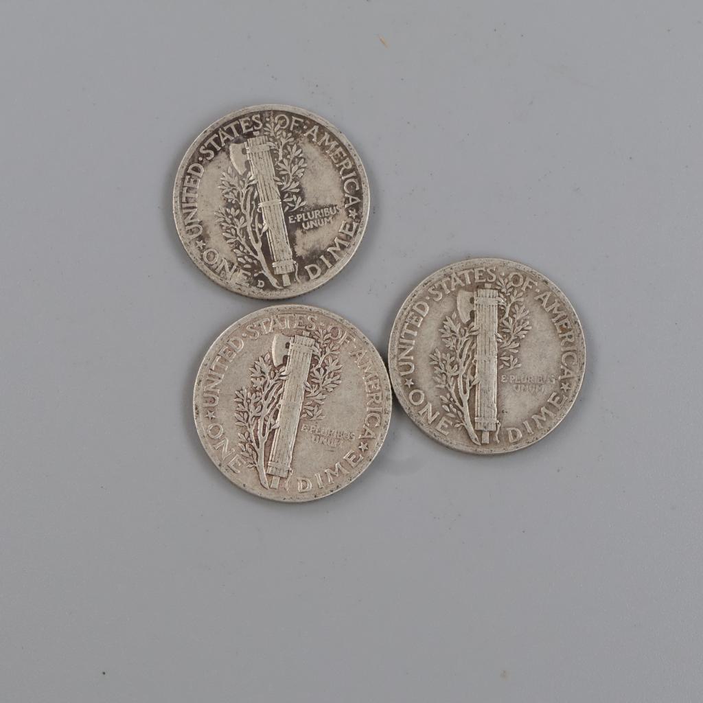 3 US Mercury Silver Dimes Mercury  Government Surplus Auction - Photo #2