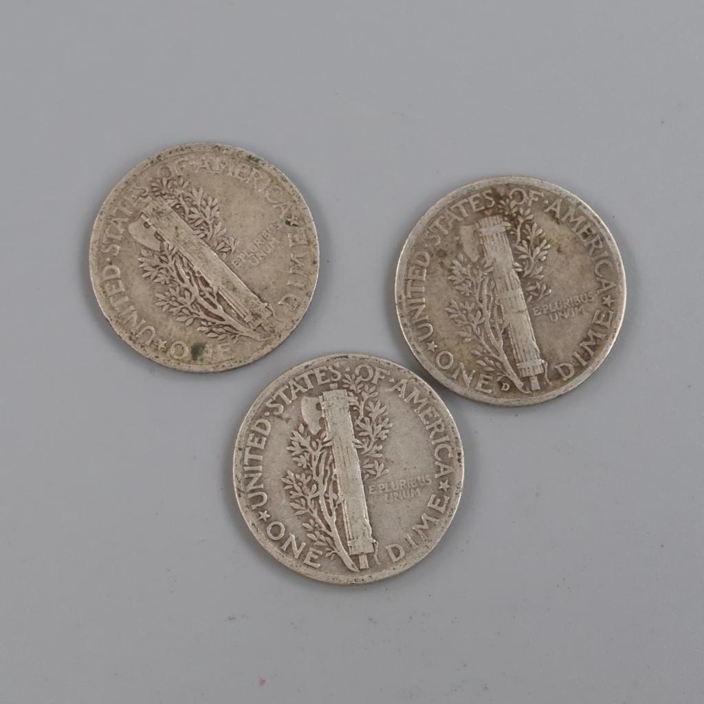 3 US Mercury Silver Dimes Mercury  Government Surplus Auction - Photo #2