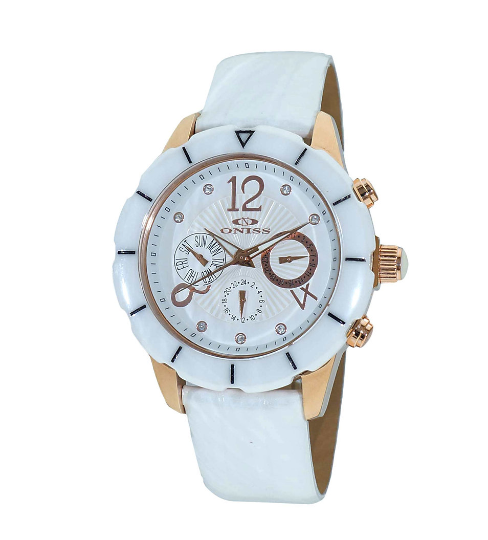 ONISS  Master Calendar, White High-tech Ceramic with White Genuine Leather Strap,  ON7200-LB_WT (MSRP: $ 550.00) Case ON7200 Government Surplus Auction - Photo #2