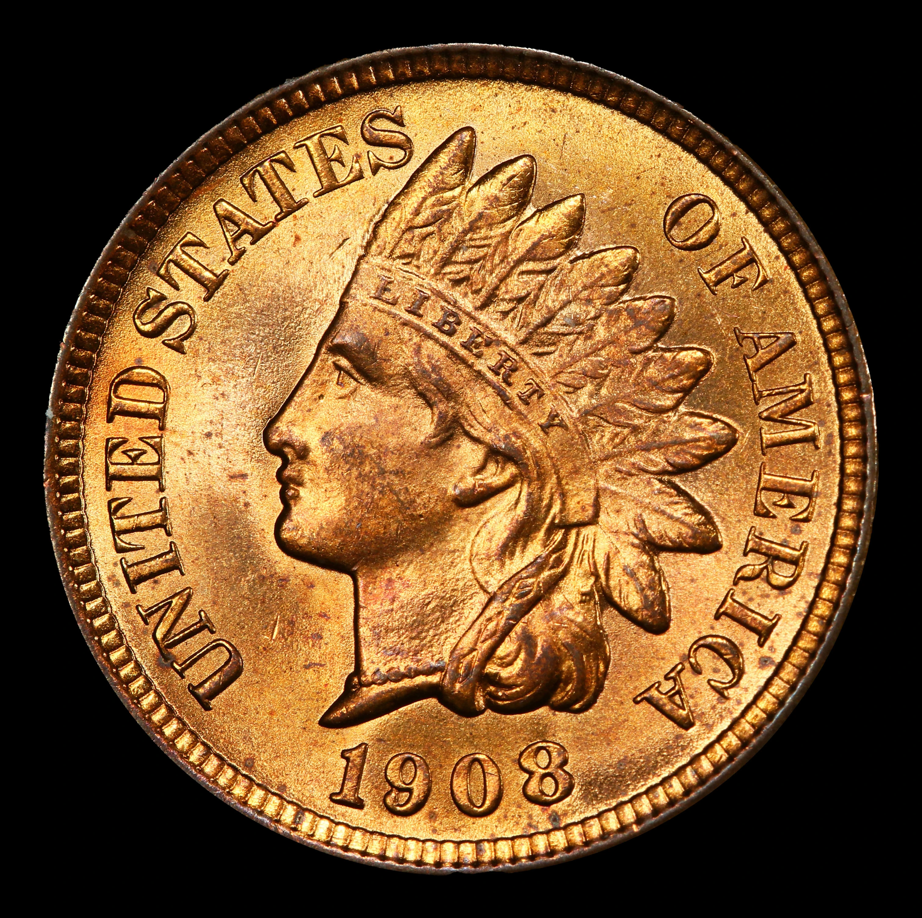 1908 Indian Cent . 1c Grades ms65 rd   Government Surplus Auction - Photo #2
