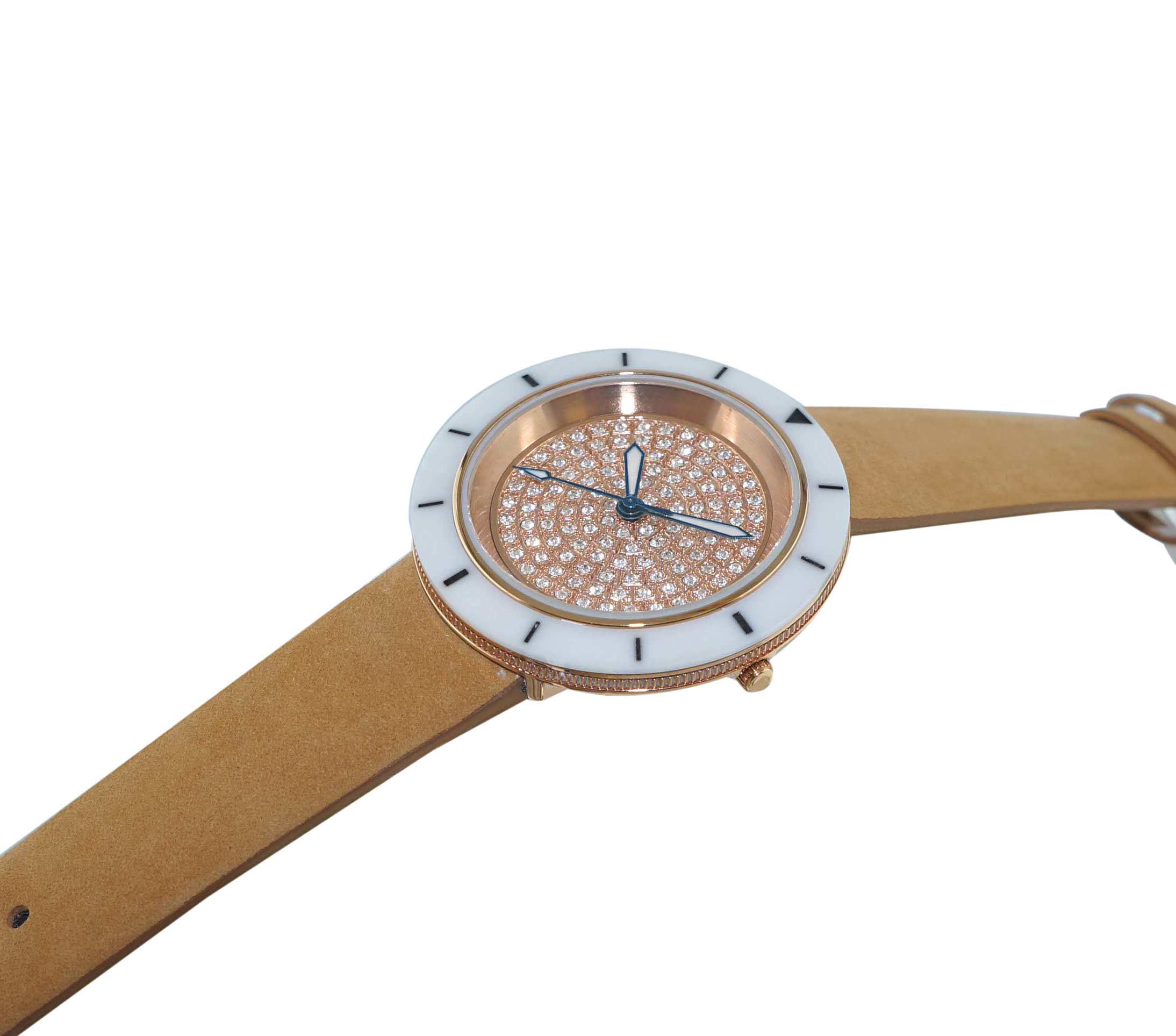 ONISS  Ladies, White High-tech Ceramic and Stainless Steel Case and Blue Genuine Leather Strap, Rose tone , ON7262-LBU (MSRP:  $550.00) Case ON7262 Government Surplus Auction - Photo #3