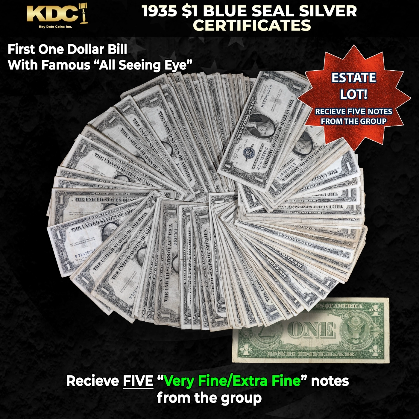 5x 1935 $1 Blue Seal Silver Certificates Grades VF/XF   Government Surplus Auction - Photo #5