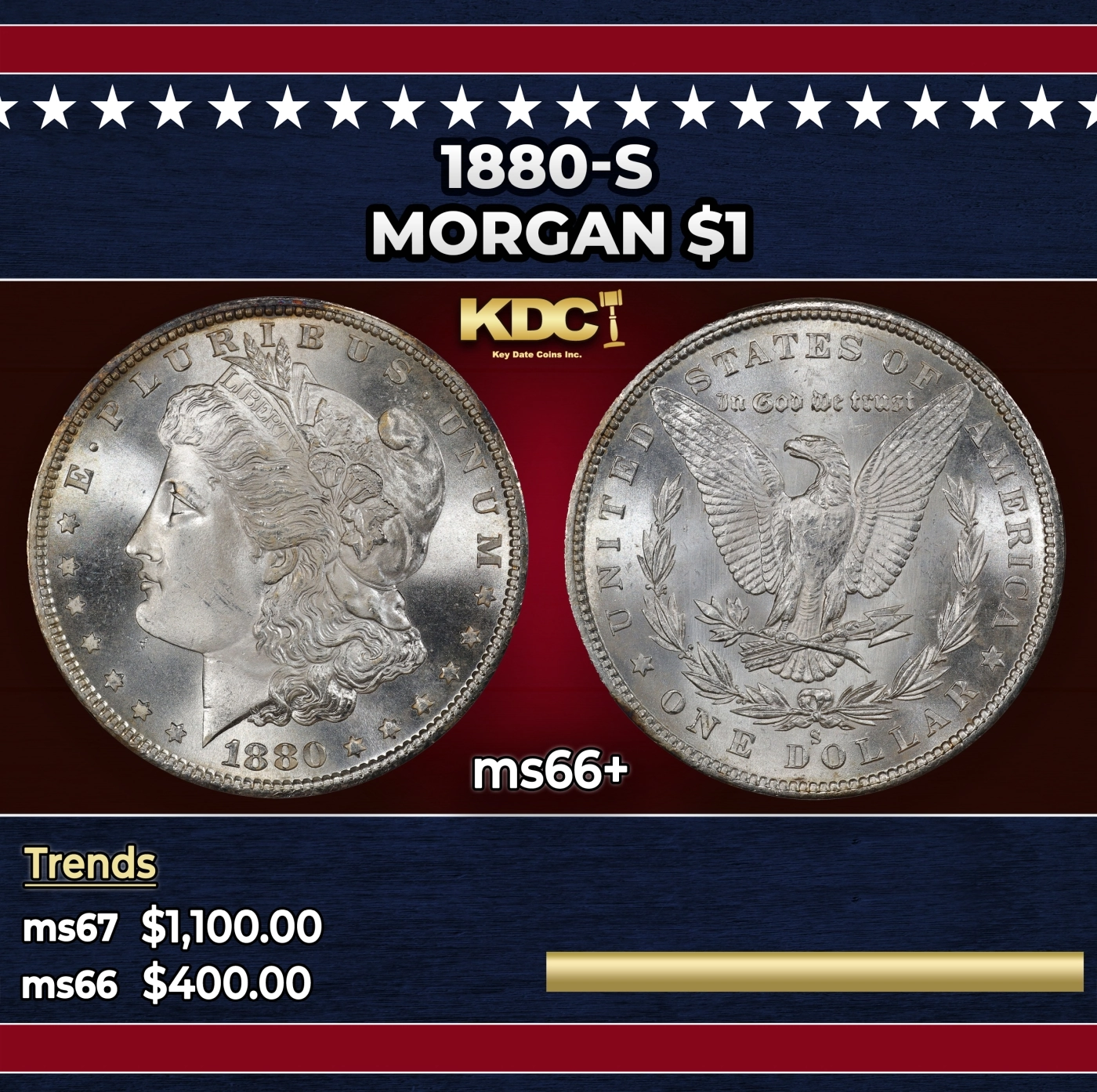 1880-s Morgan Dollar $1 ms66+ SEGS