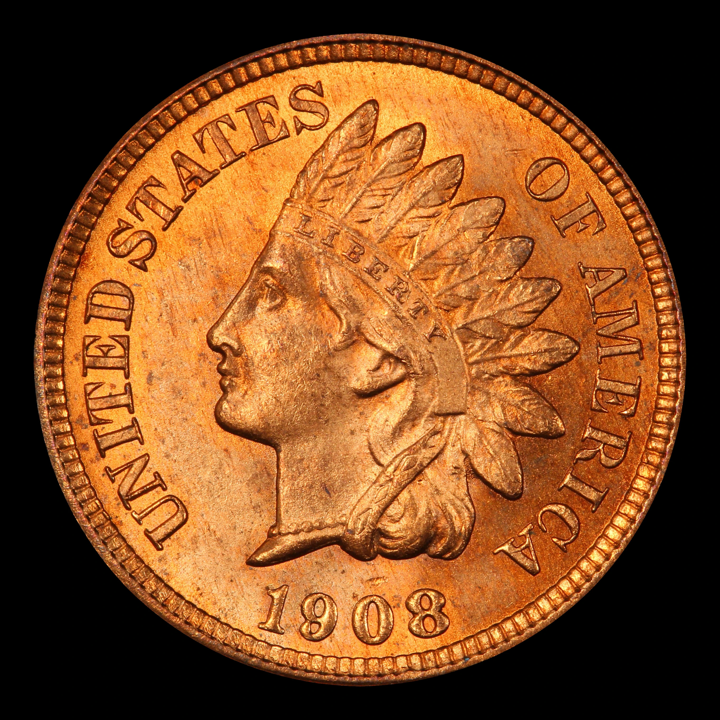 1908 Indian Cent . 1c Grades ms64 rd   Government Surplus Auction - Photo #2