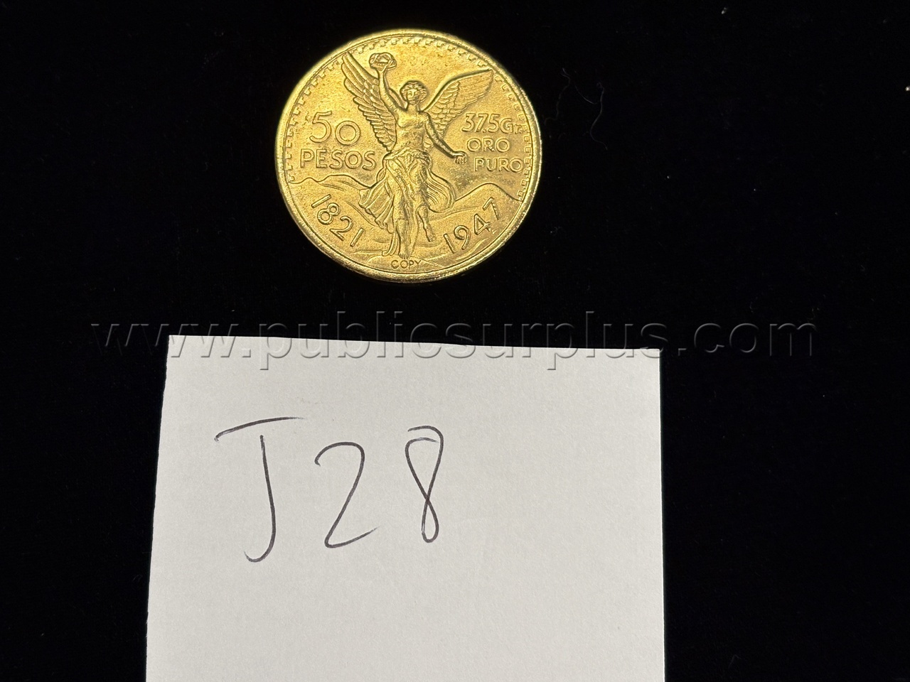LOT J28RL Coin marked 50 Pesos COPY tested as 8k   Government Surplus Auction - Primary Photo