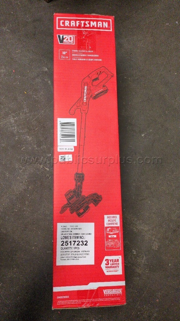 Craftsman Battery and V20 10-Inch Cordless String Trimmer/Edger - AA Dodge Charger Government Surplus Auction - Photo #6