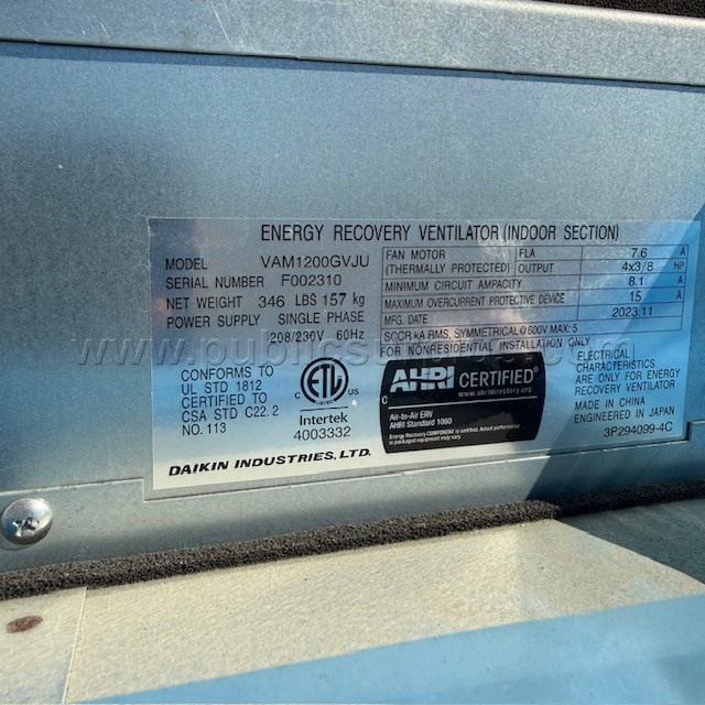 Energy Recovery Ventilators (2) Daikin Ind. Brand   Government Surplus Auction - Photo #6