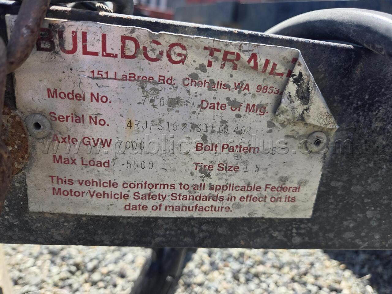 1995 7x16 Bulldog Flatbed Trailer   Government Surplus Auction - Photo #2