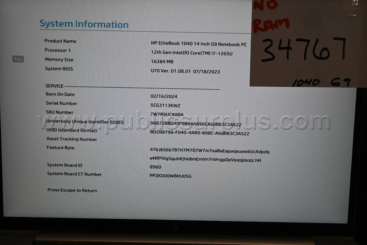 HP EliteBook 1040 G9 14 inch Laptop i7-1265U *NO RAM* - Free Shipping! Ram 1040 Government Surplus Auction - Photo #5