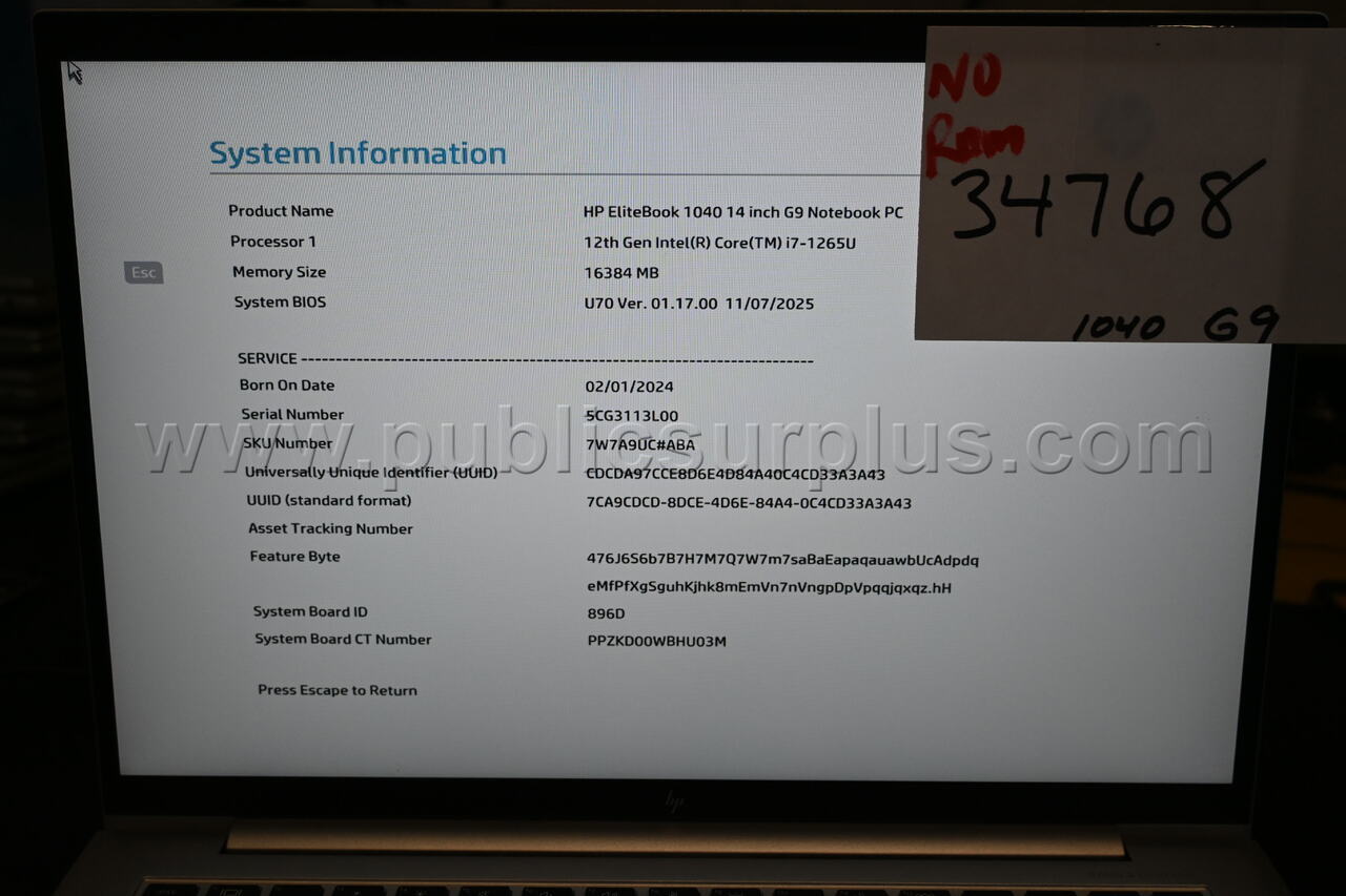 HP EliteBook 1040 G9 14 inch Laptop i7-1265U *NO RAM* - Free Shipping! Ram 1040 Government Surplus Auction - Photo #5
