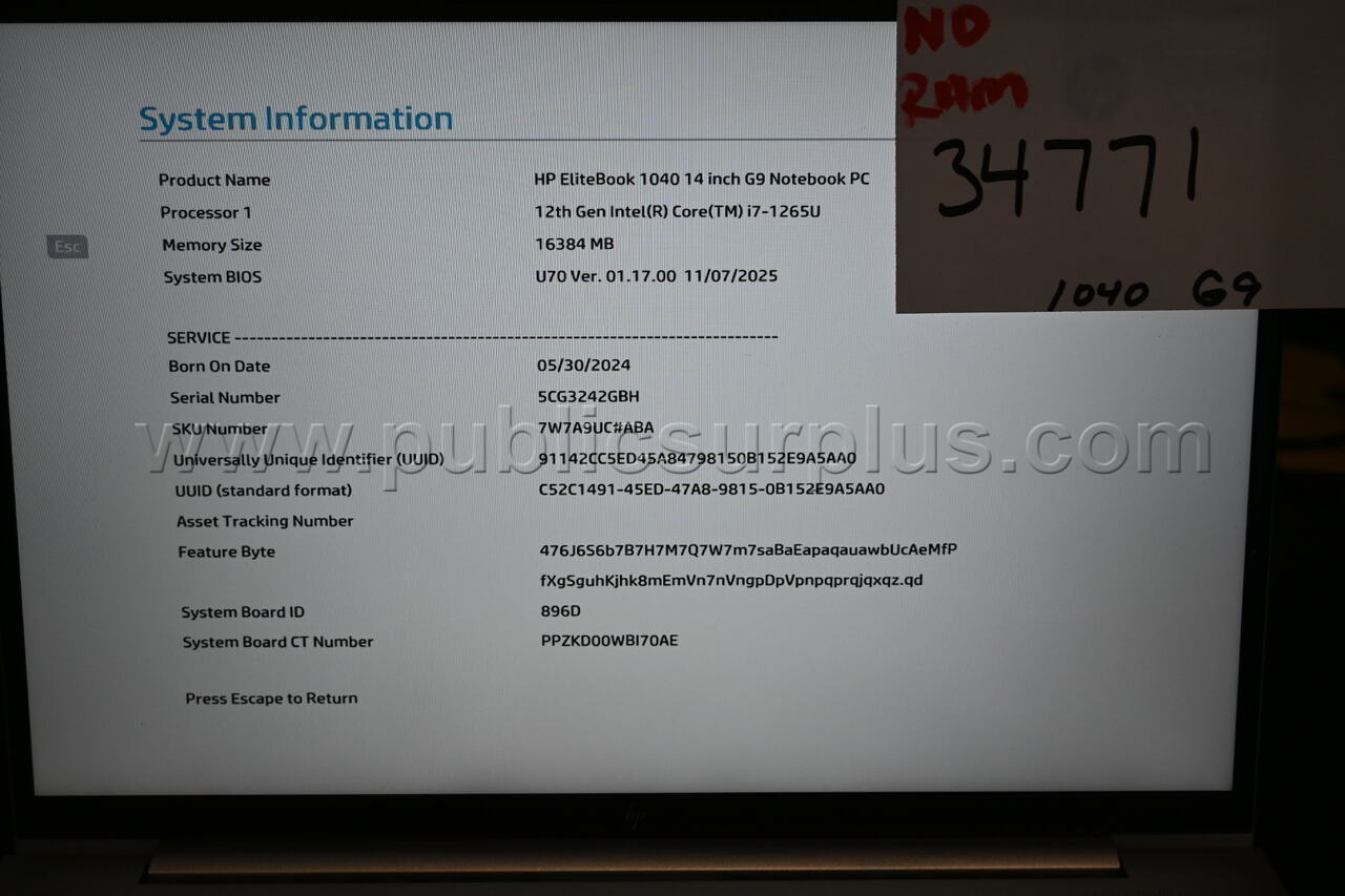 HP EliteBook 1040 G9 14 inch Laptop i7-1265U *NO RAM* - Free Shipping! Ram 1040 Government Surplus Auction - Photo #5